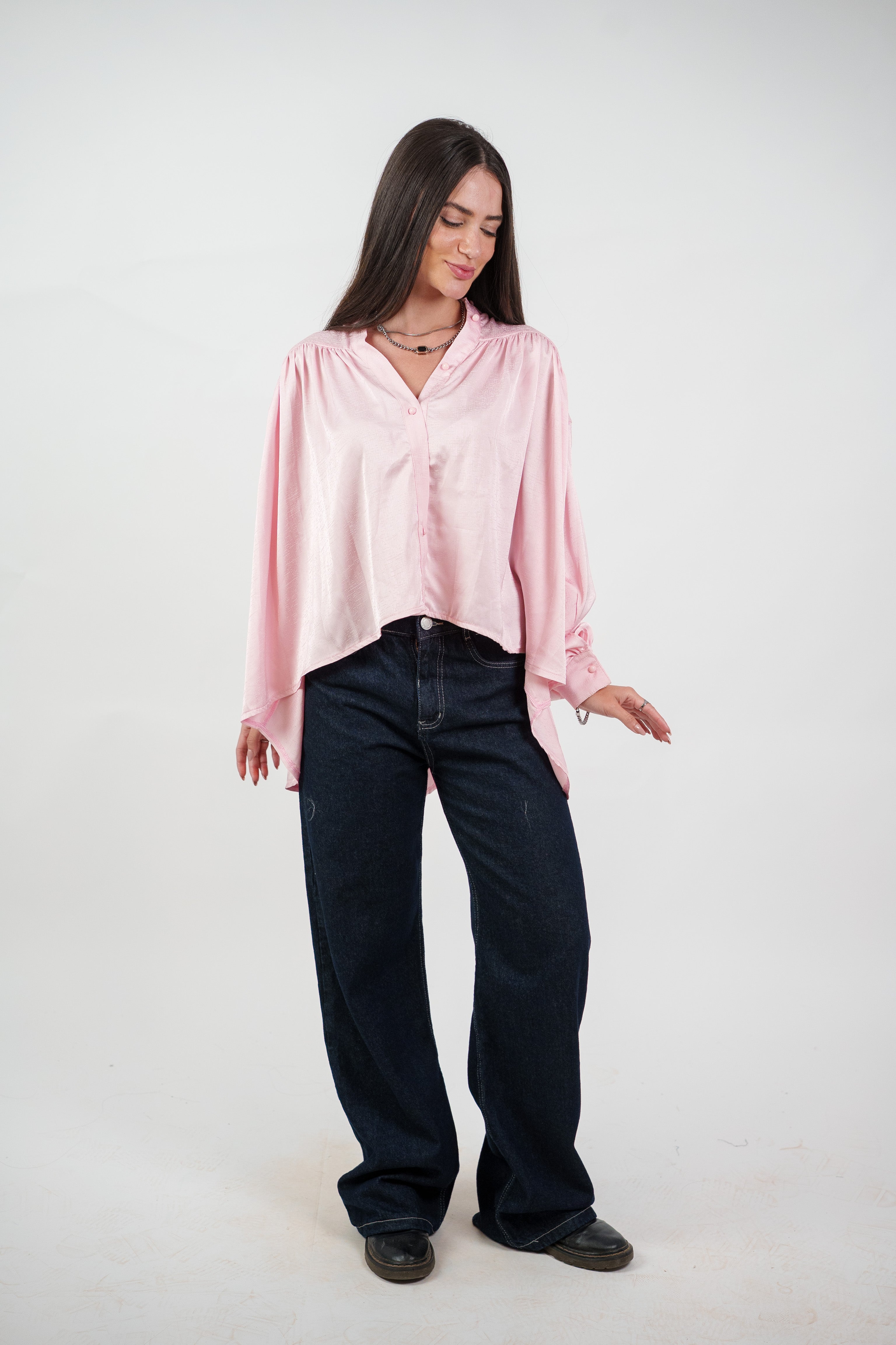 SATIN BALLOON SLEEVE BLOUSE