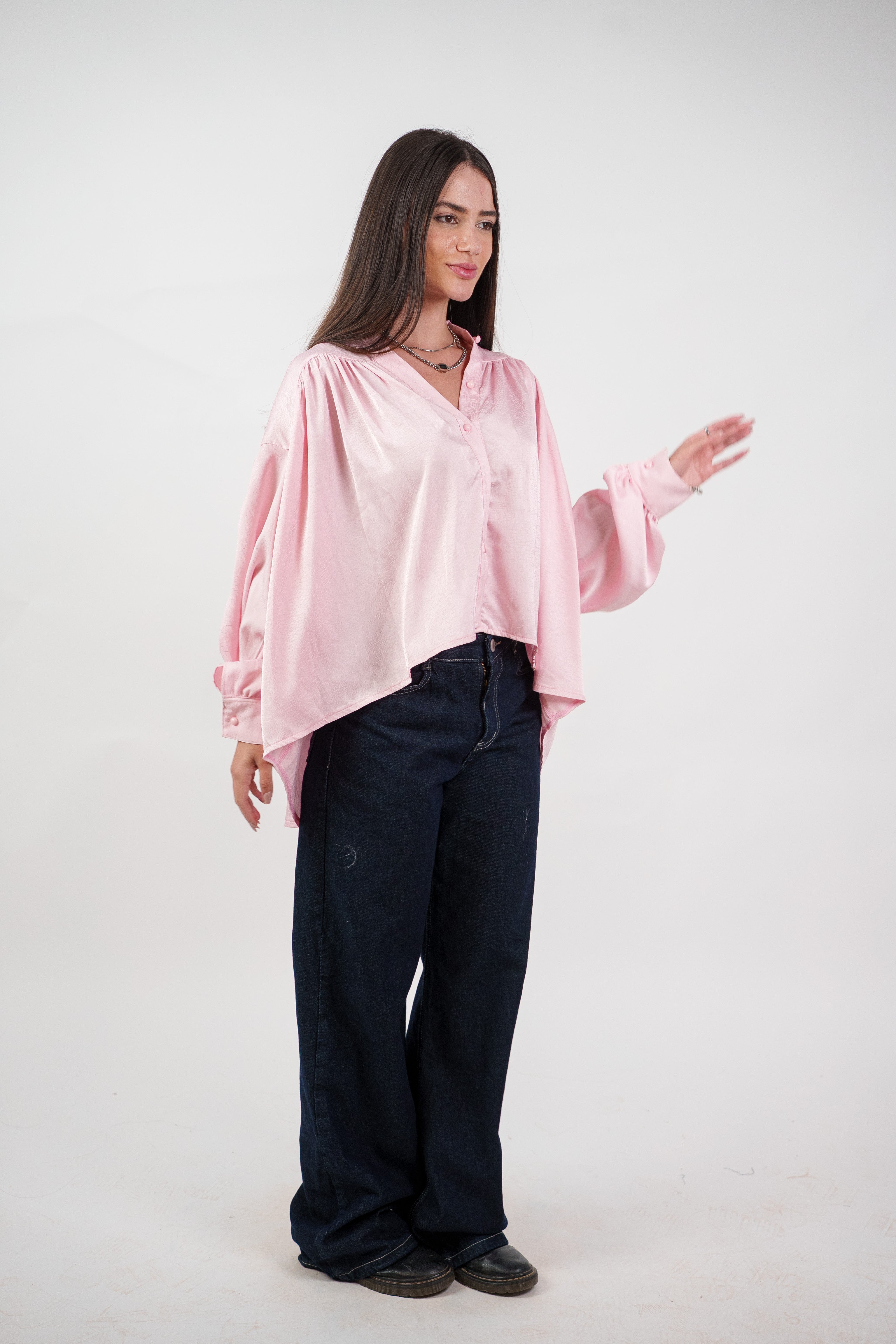 SATIN BALLOON SLEEVE BLOUSE