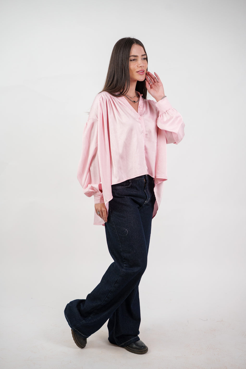 SATIN BALLOON SLEEVE BLOUSE