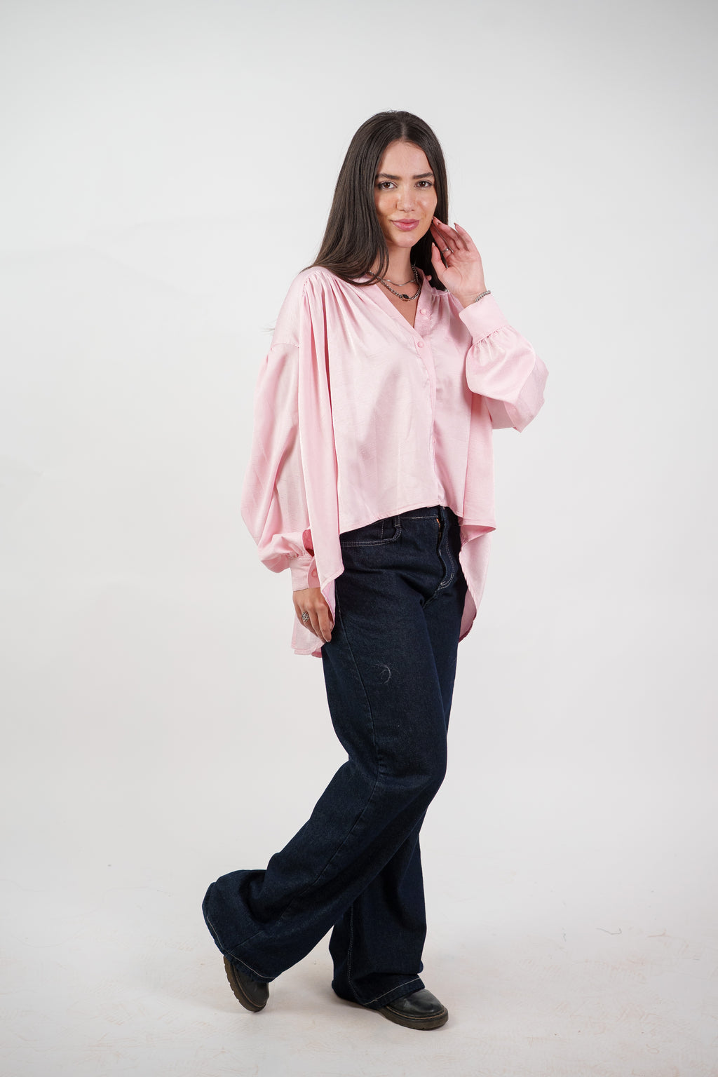 SATIN BALLOON SLEEVE BLOUSE