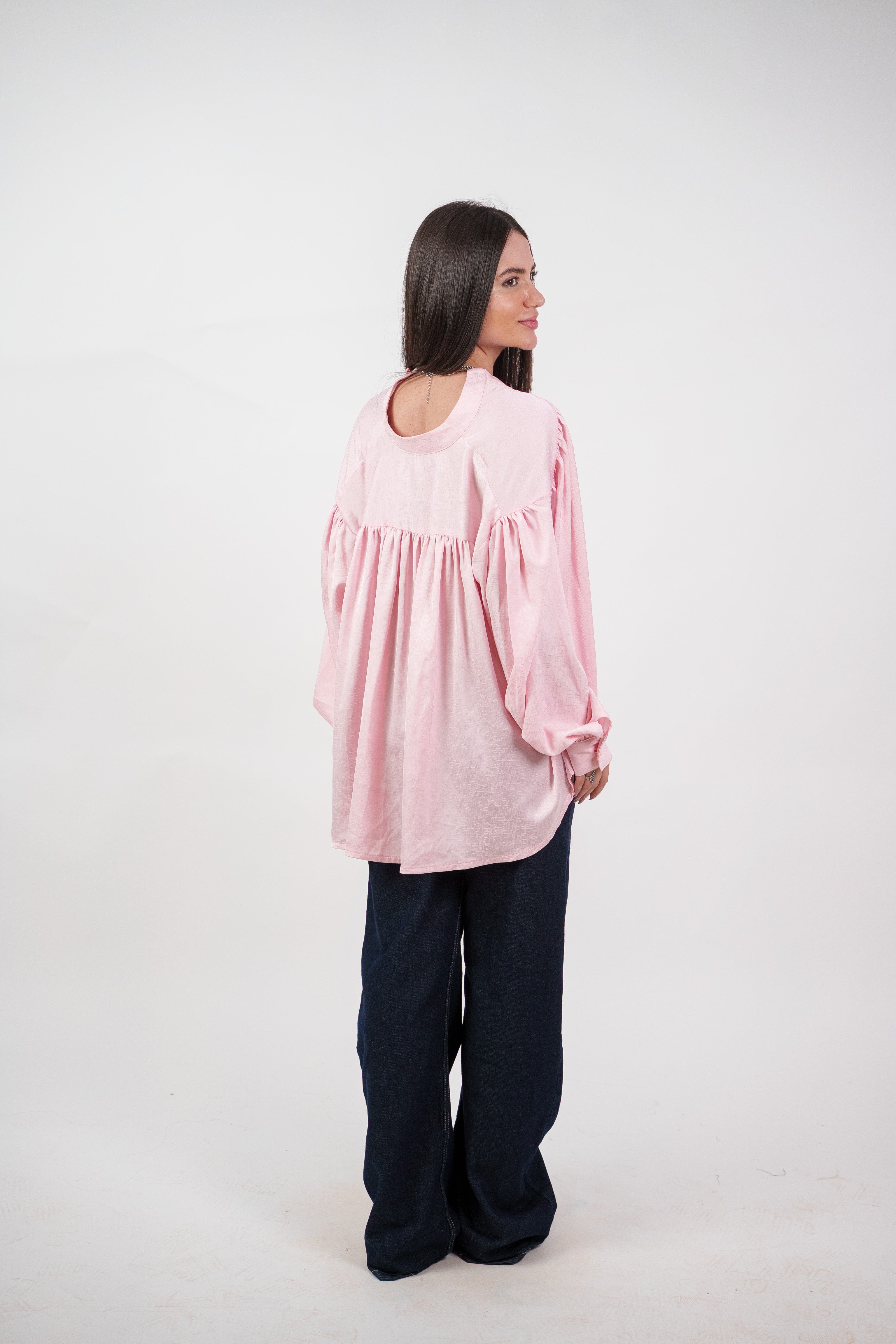 SATIN BALLOON SLEEVE BLOUSE