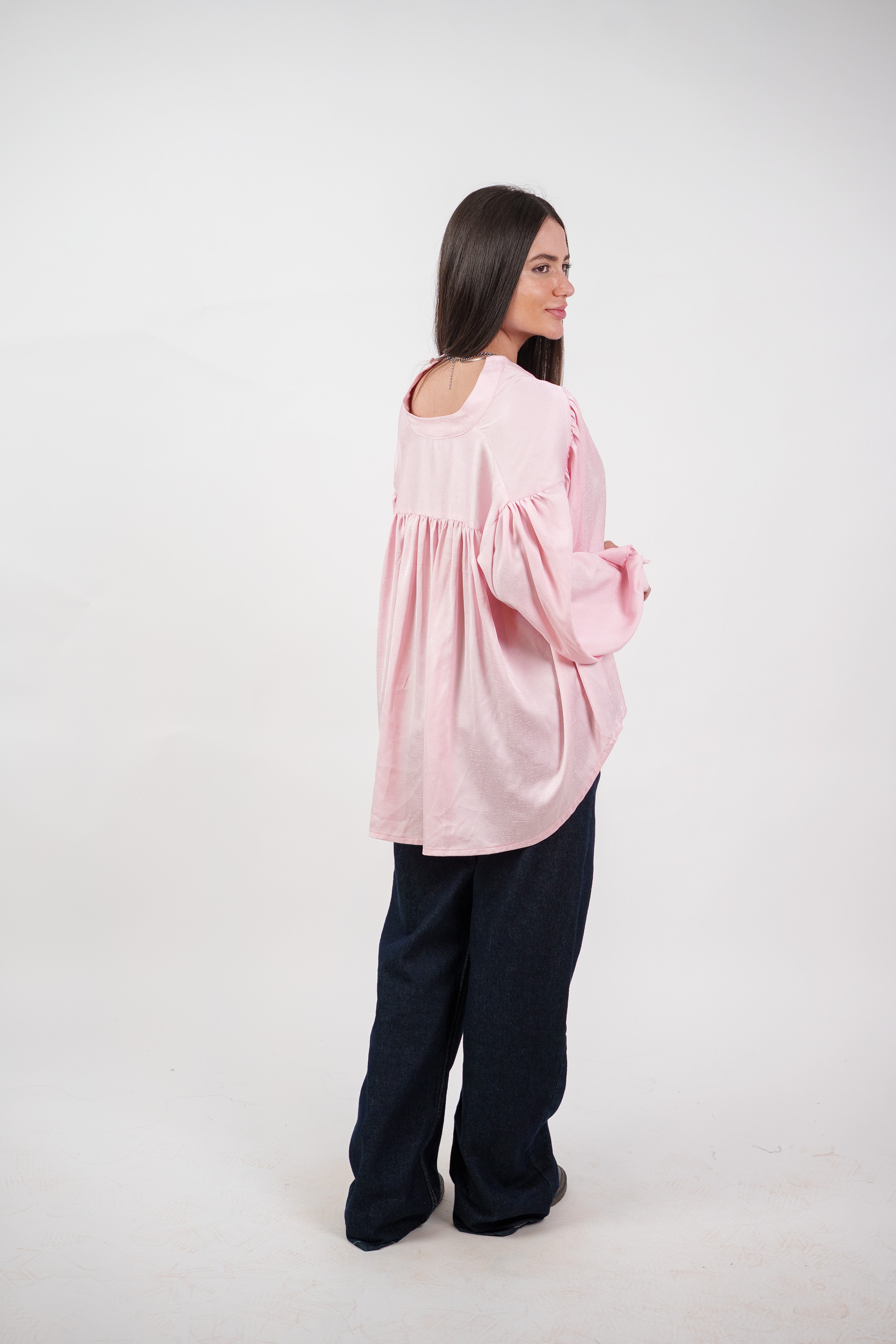 SATIN BALLOON SLEEVE BLOUSE