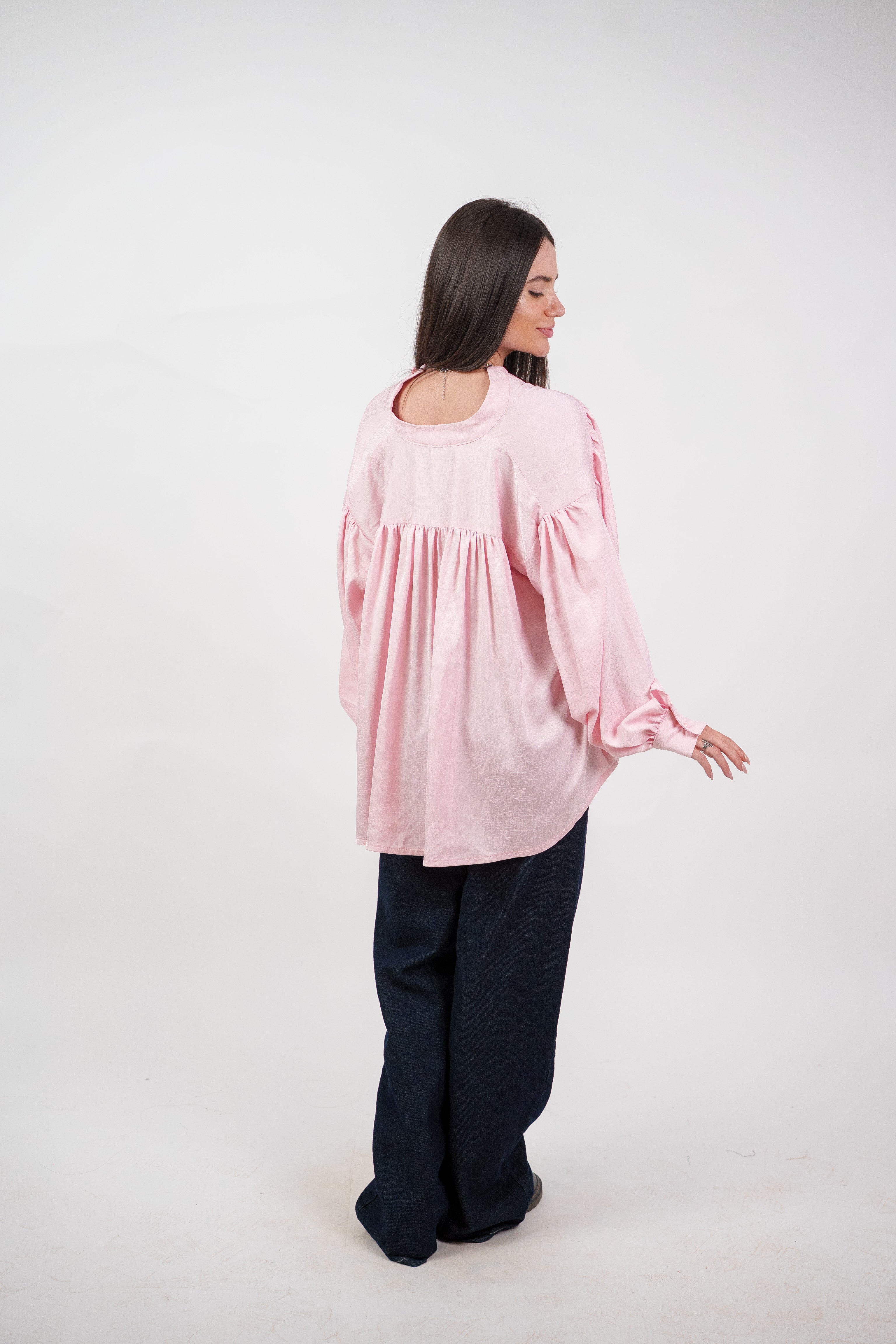SATIN BALLOON SLEEVE BLOUSE