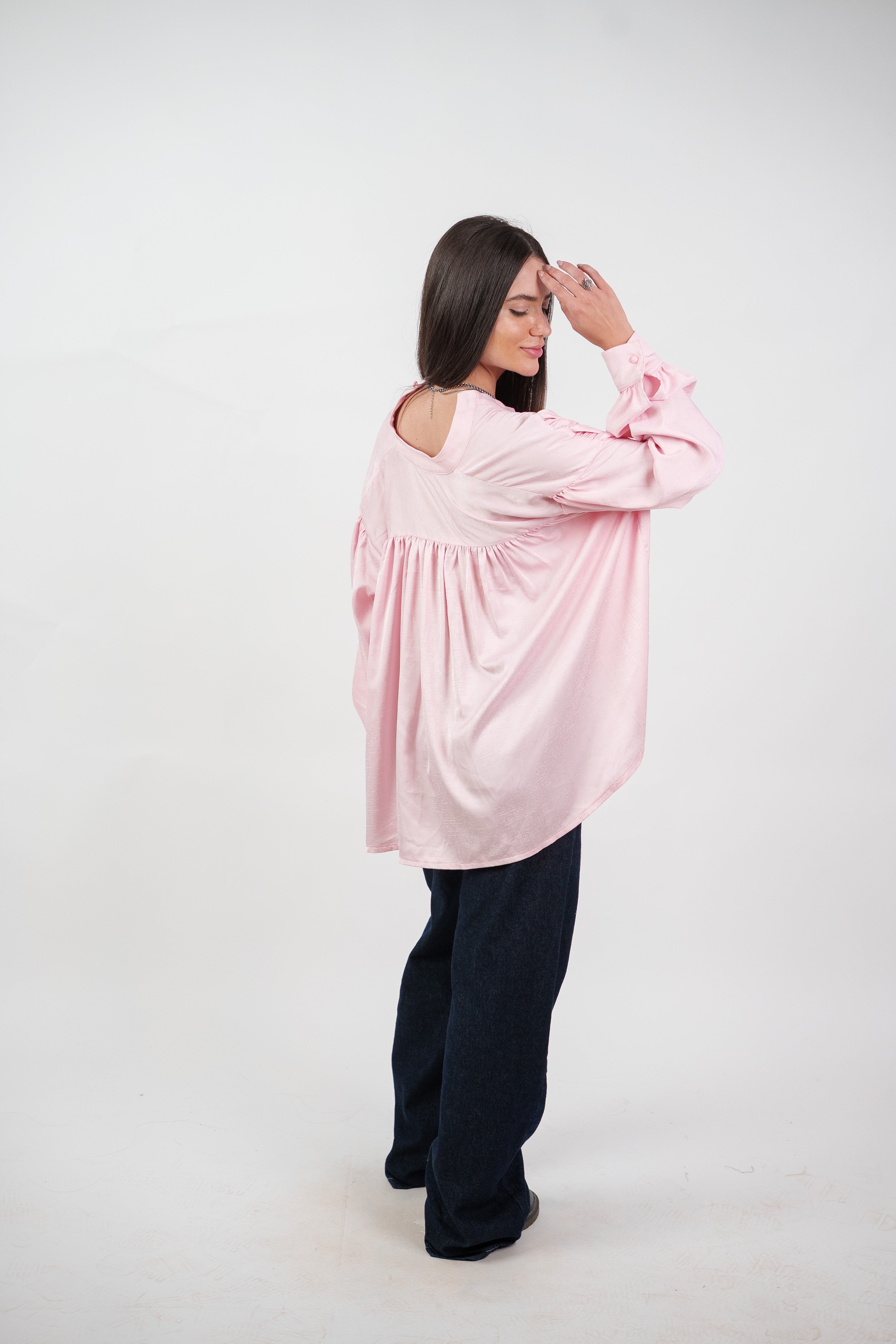 SATIN BALLOON SLEEVE BLOUSE