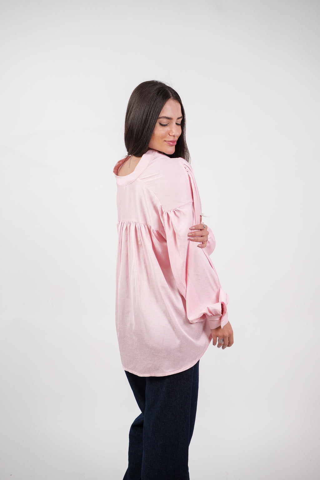SATIN BALLOON SLEEVE BLOUSE