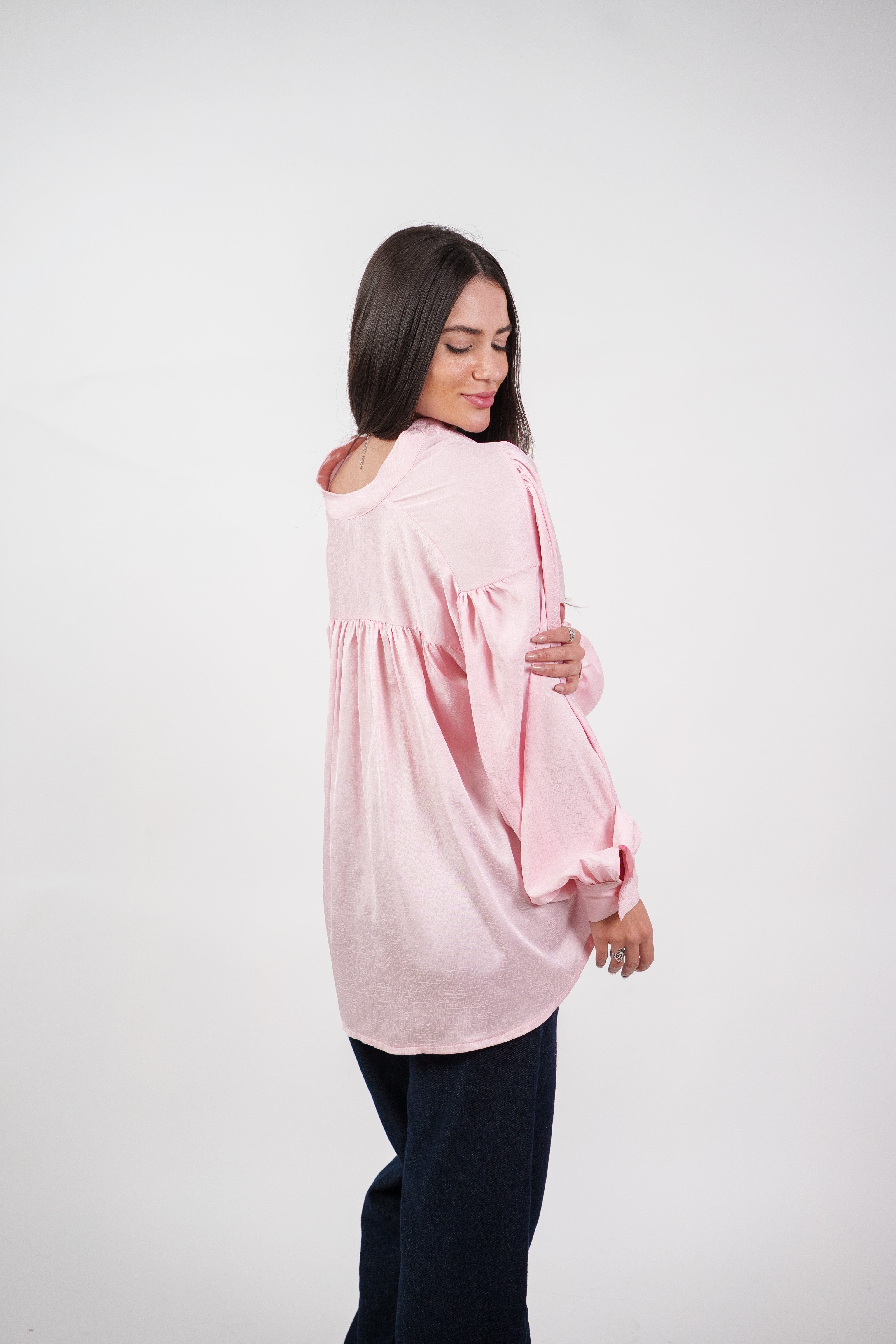 SATIN BALLOON SLEEVE BLOUSE