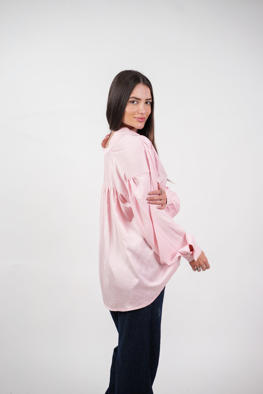 SATIN BALLOON SLEEVE BLOUSE