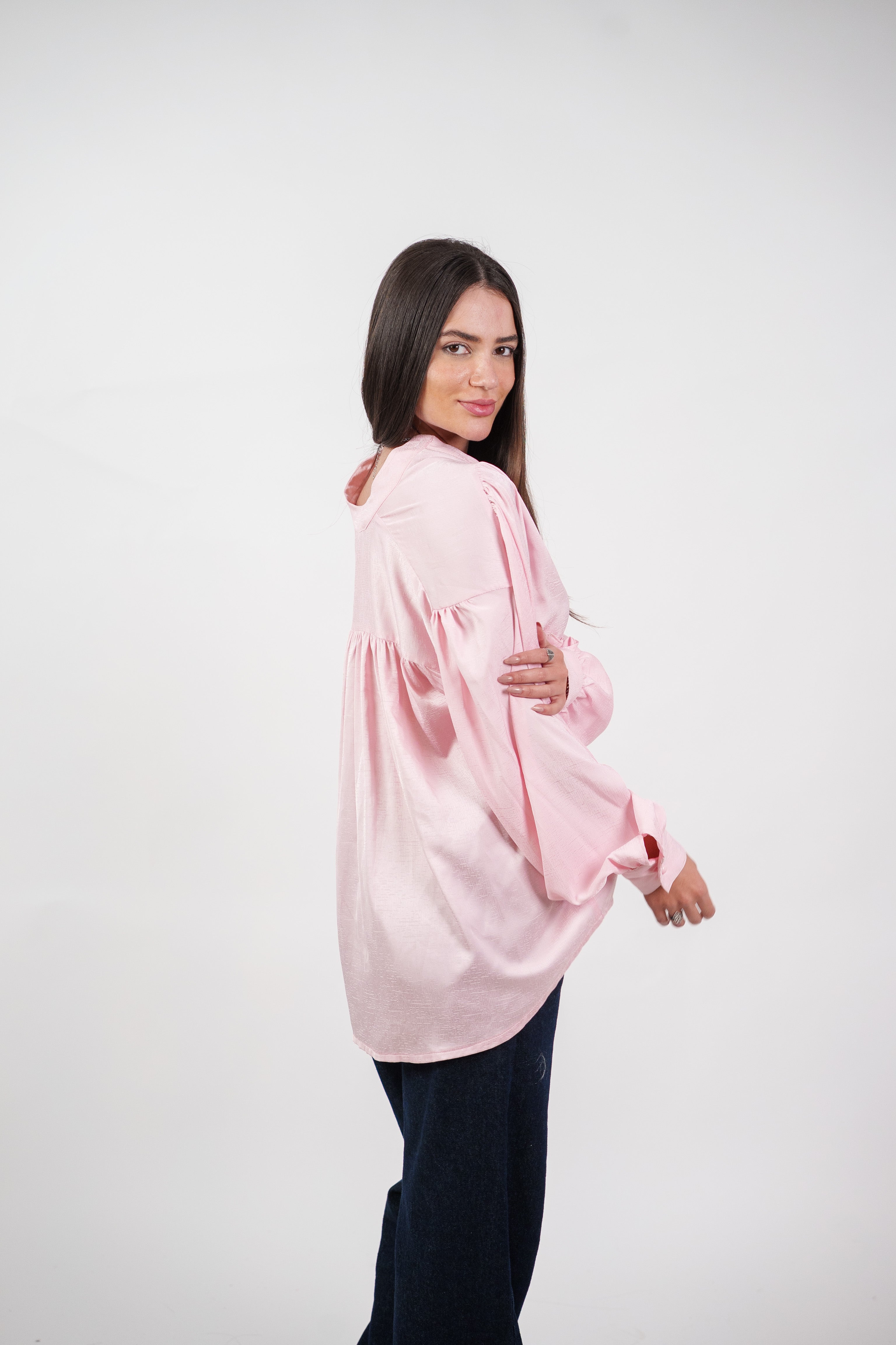 SATIN BALLOON SLEEVE BLOUSE