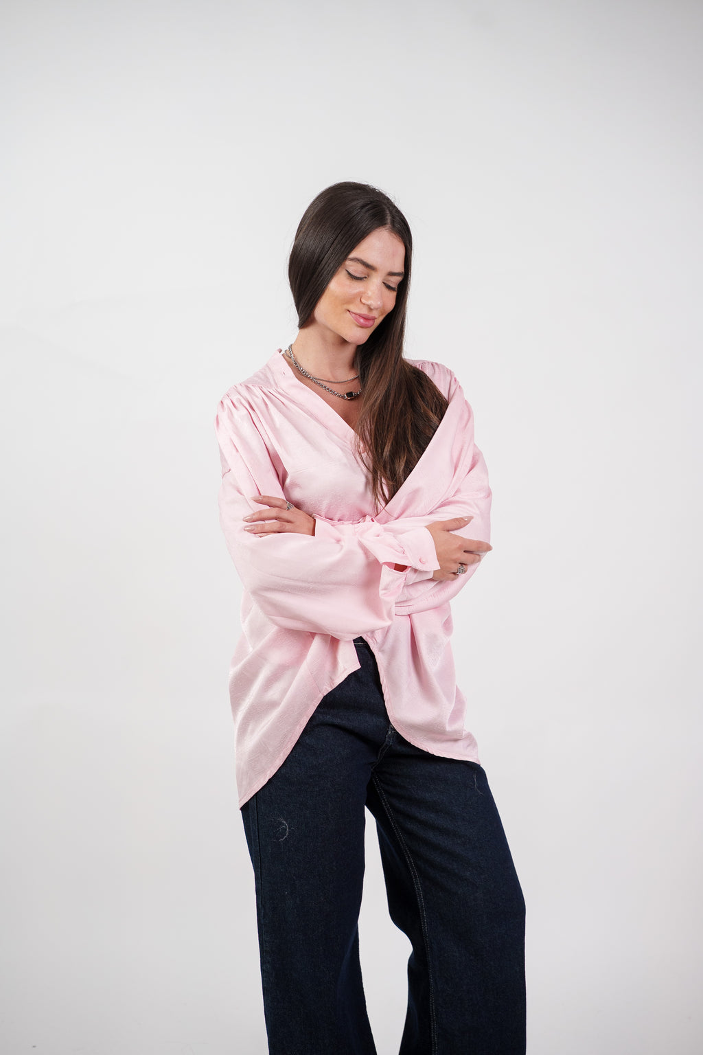 SATIN BALLOON SLEEVE BLOUSE