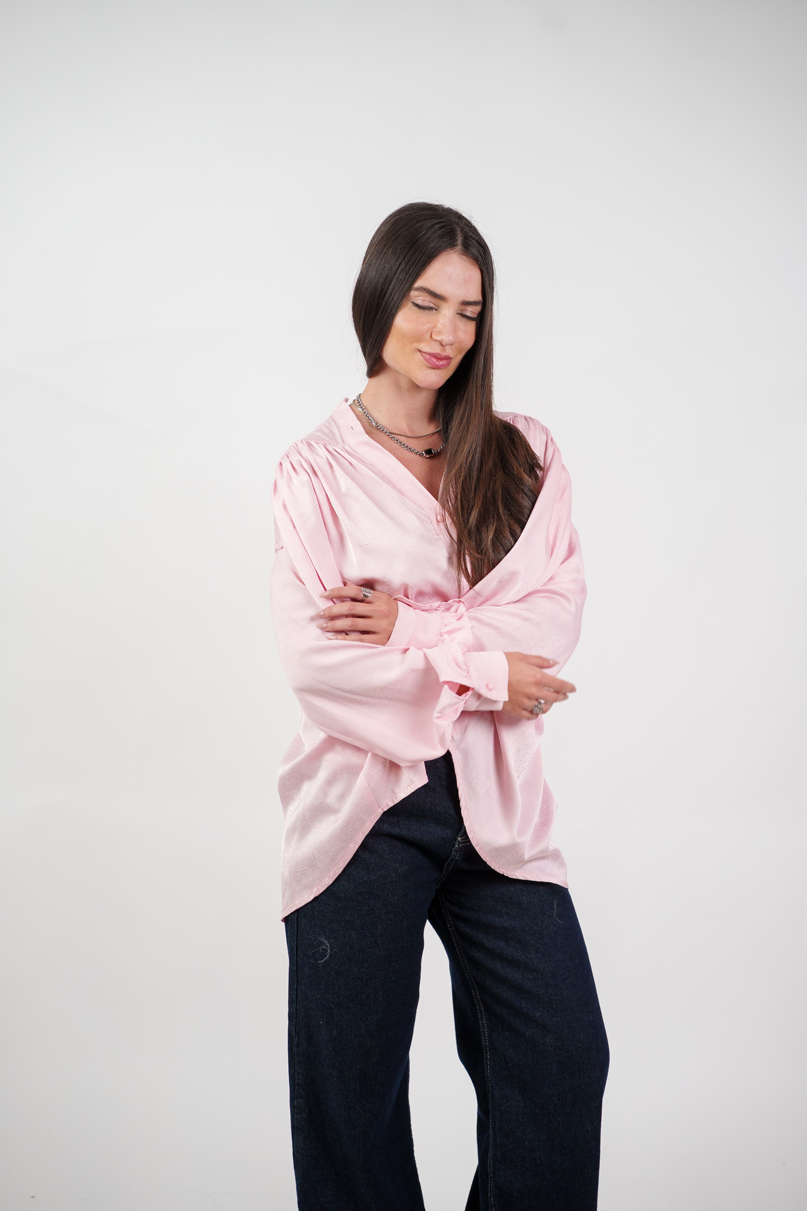 SATIN BALLOON SLEEVE BLOUSE