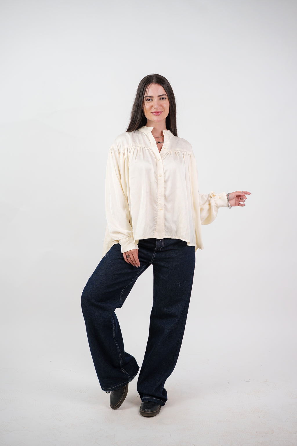 SATIN BALLOON SLEEVE BLOUSE