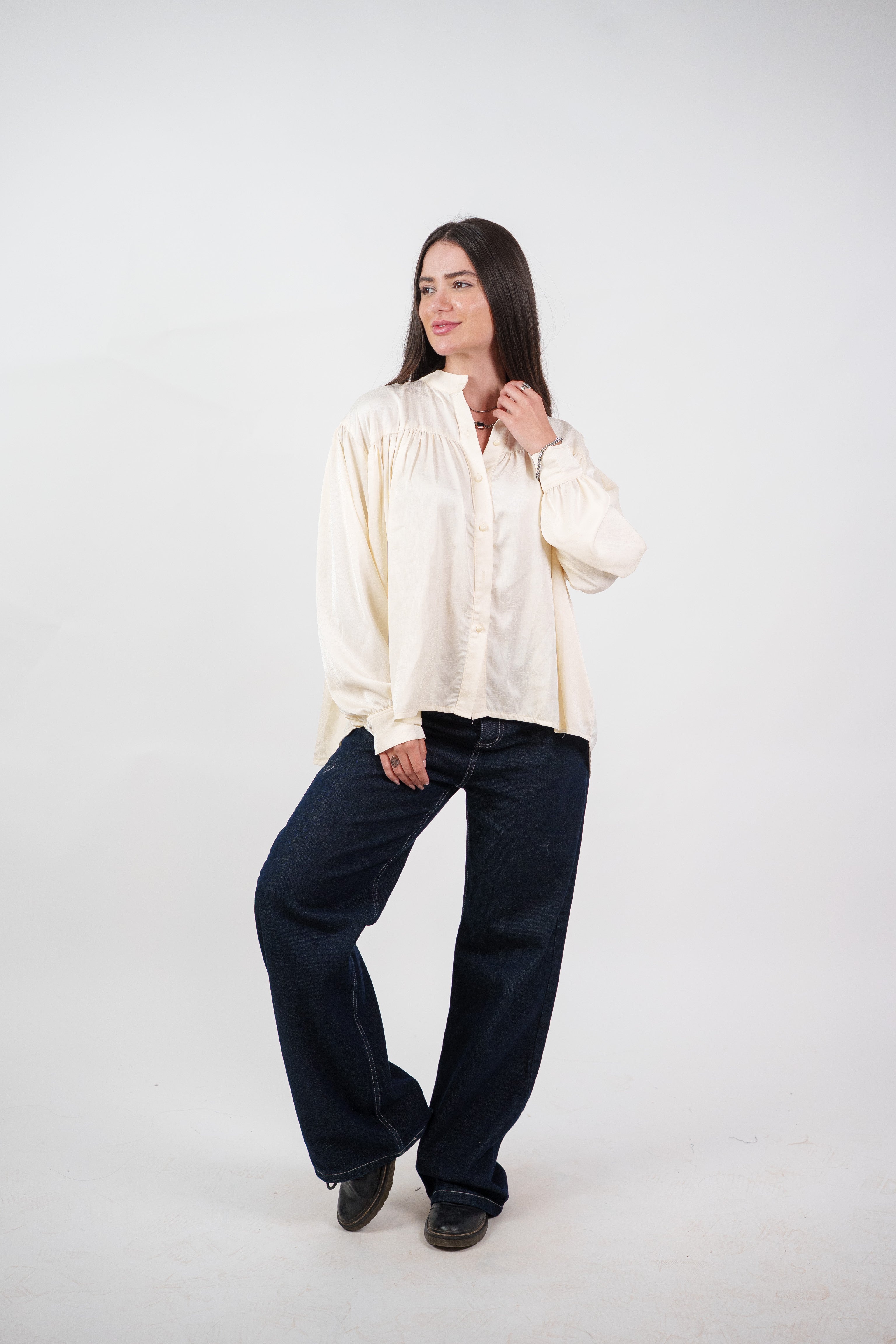 SATIN BALLOON SLEEVE BLOUSE