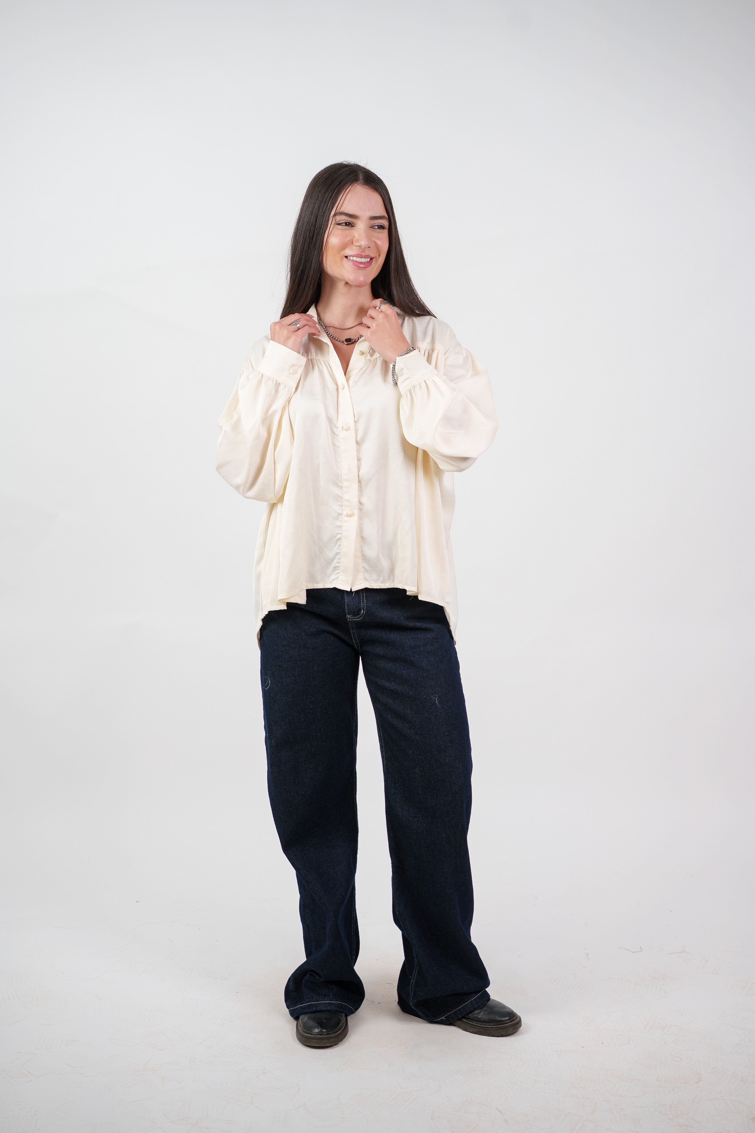 SATIN BALLOON SLEEVE BLOUSE