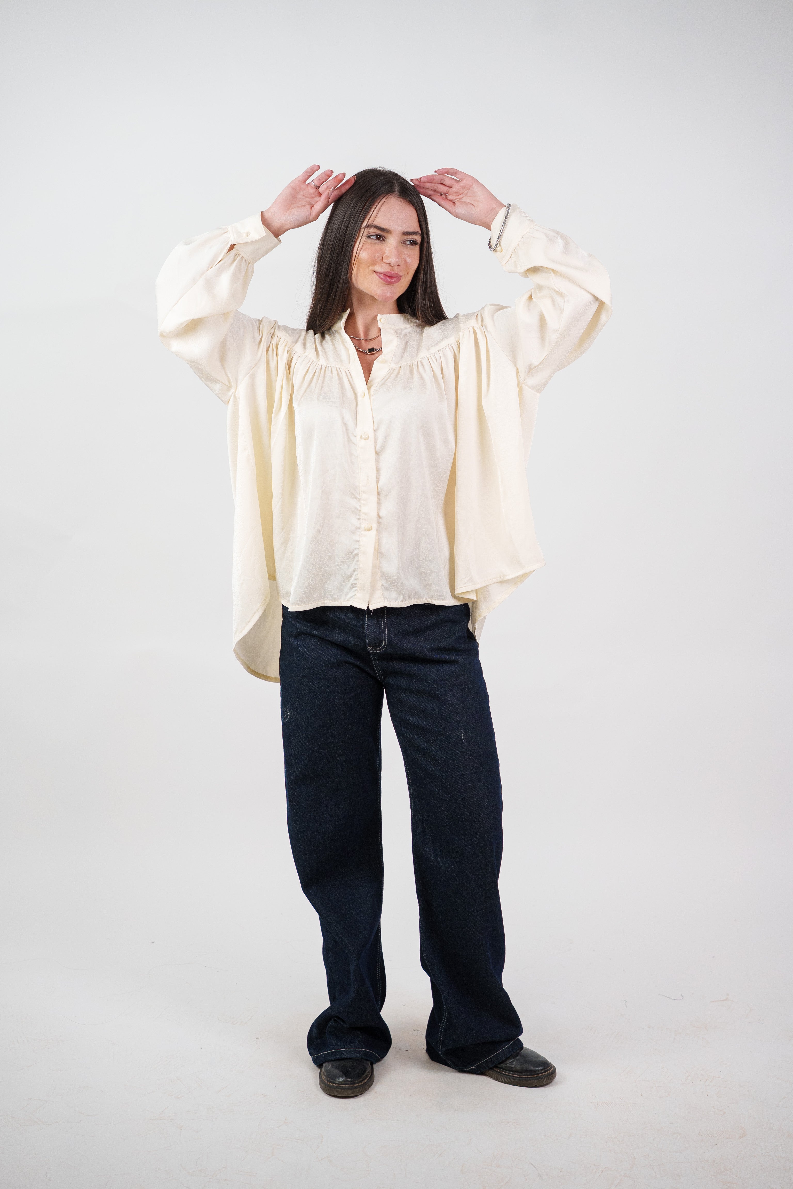 SATIN BALLOON SLEEVE BLOUSE