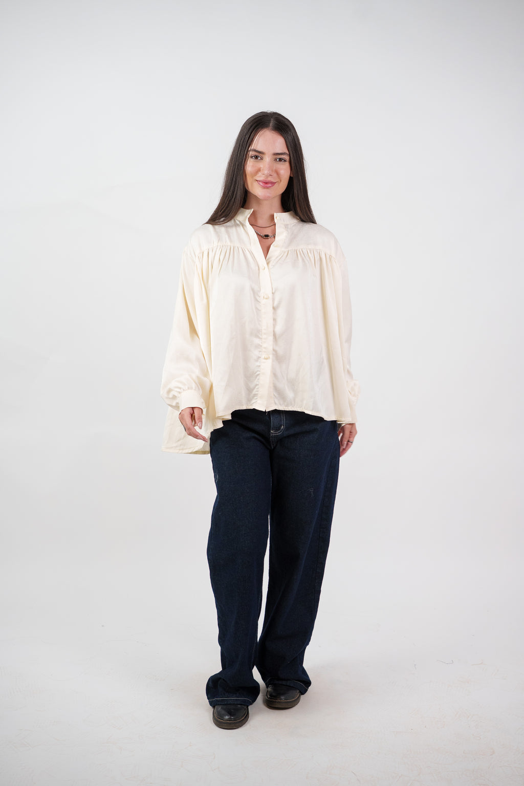 SATIN BALLOON SLEEVE BLOUSE