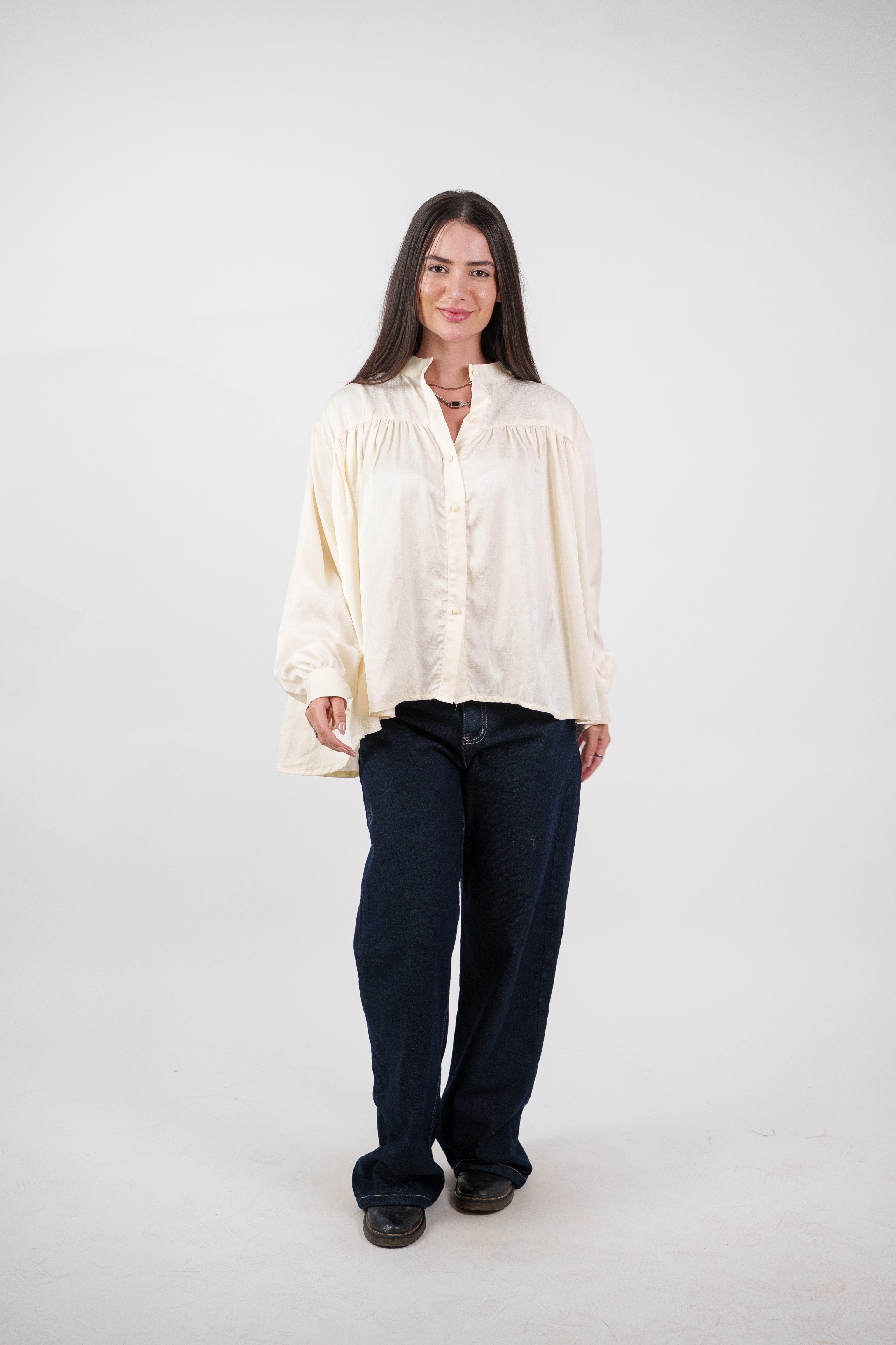 SATIN BALLOON SLEEVE BLOUSE