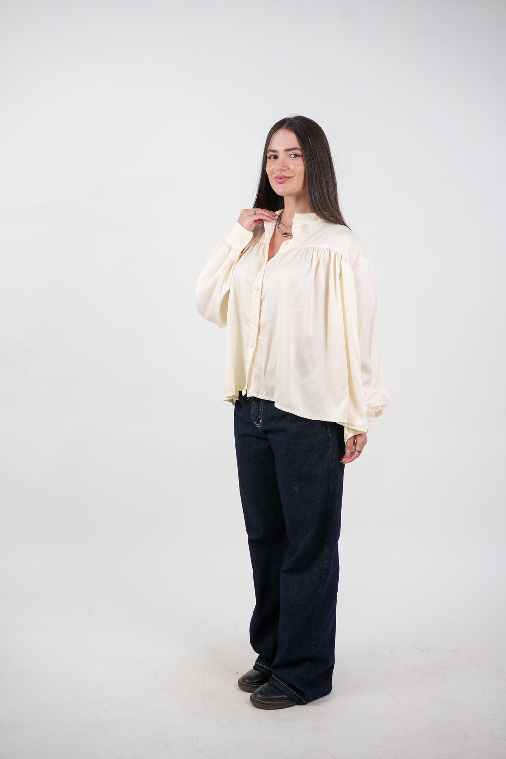 SATIN BALLOON SLEEVE BLOUSE