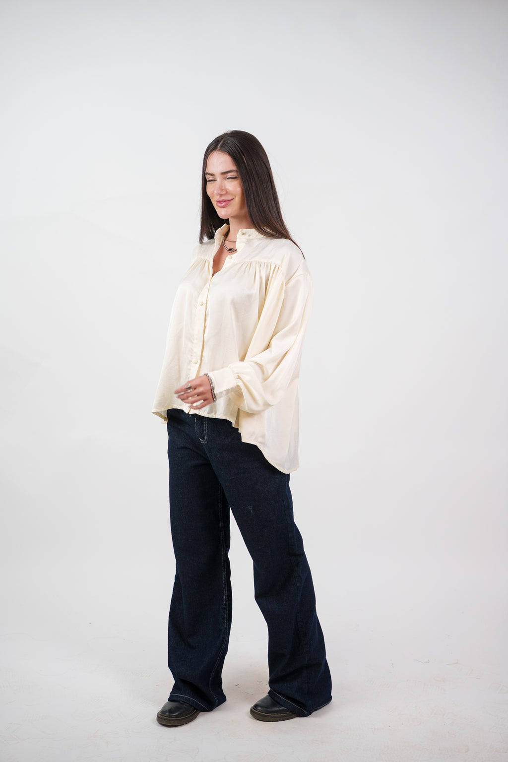SATIN BALLOON SLEEVE BLOUSE