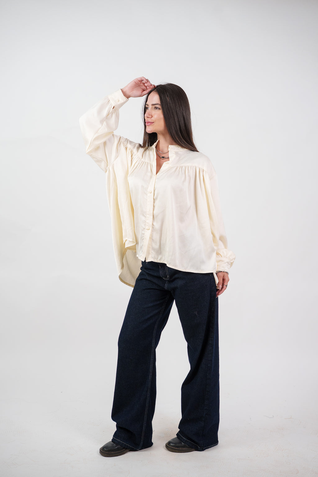 SATIN BALLOON SLEEVE BLOUSE