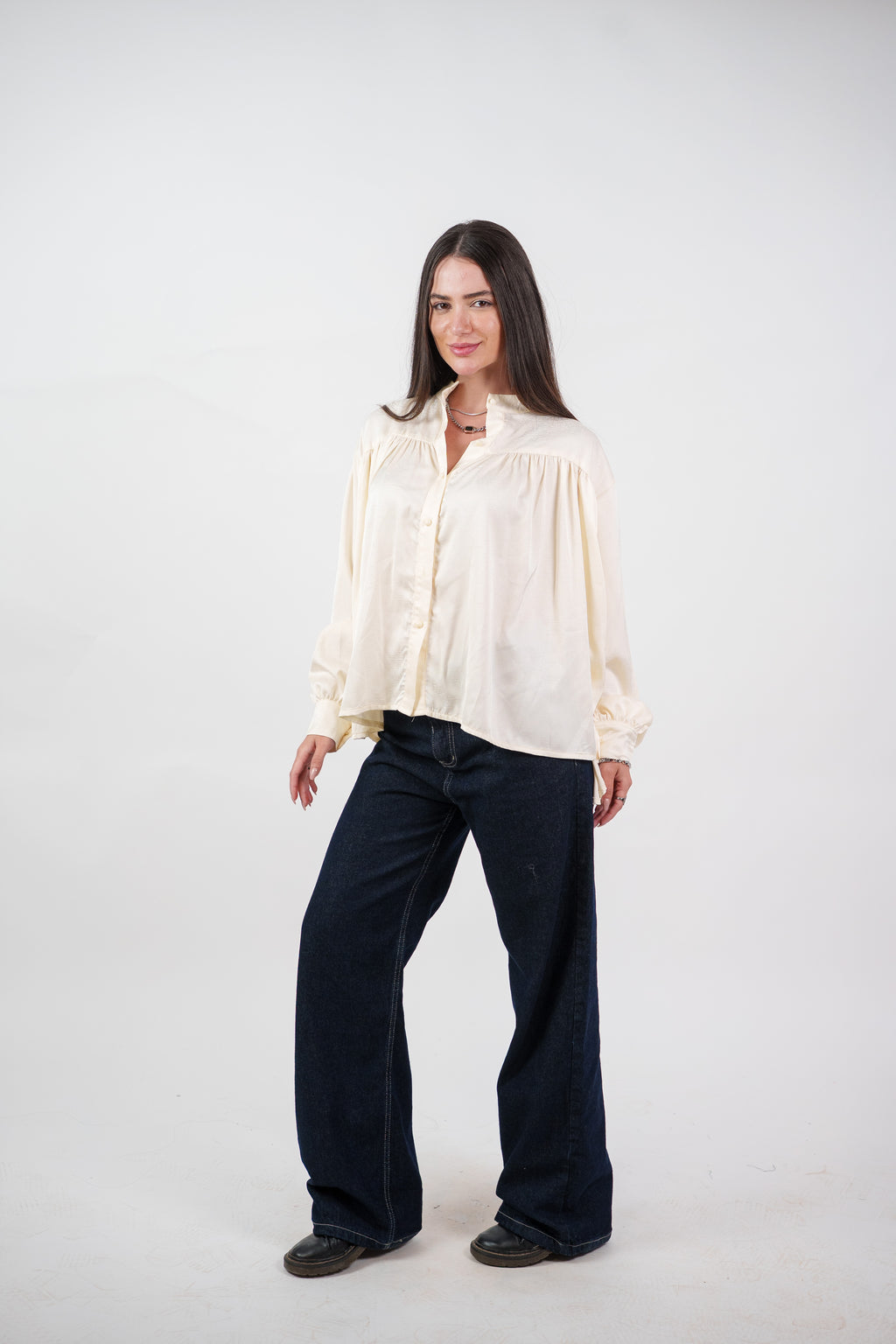 SATIN BALLOON SLEEVE BLOUSE