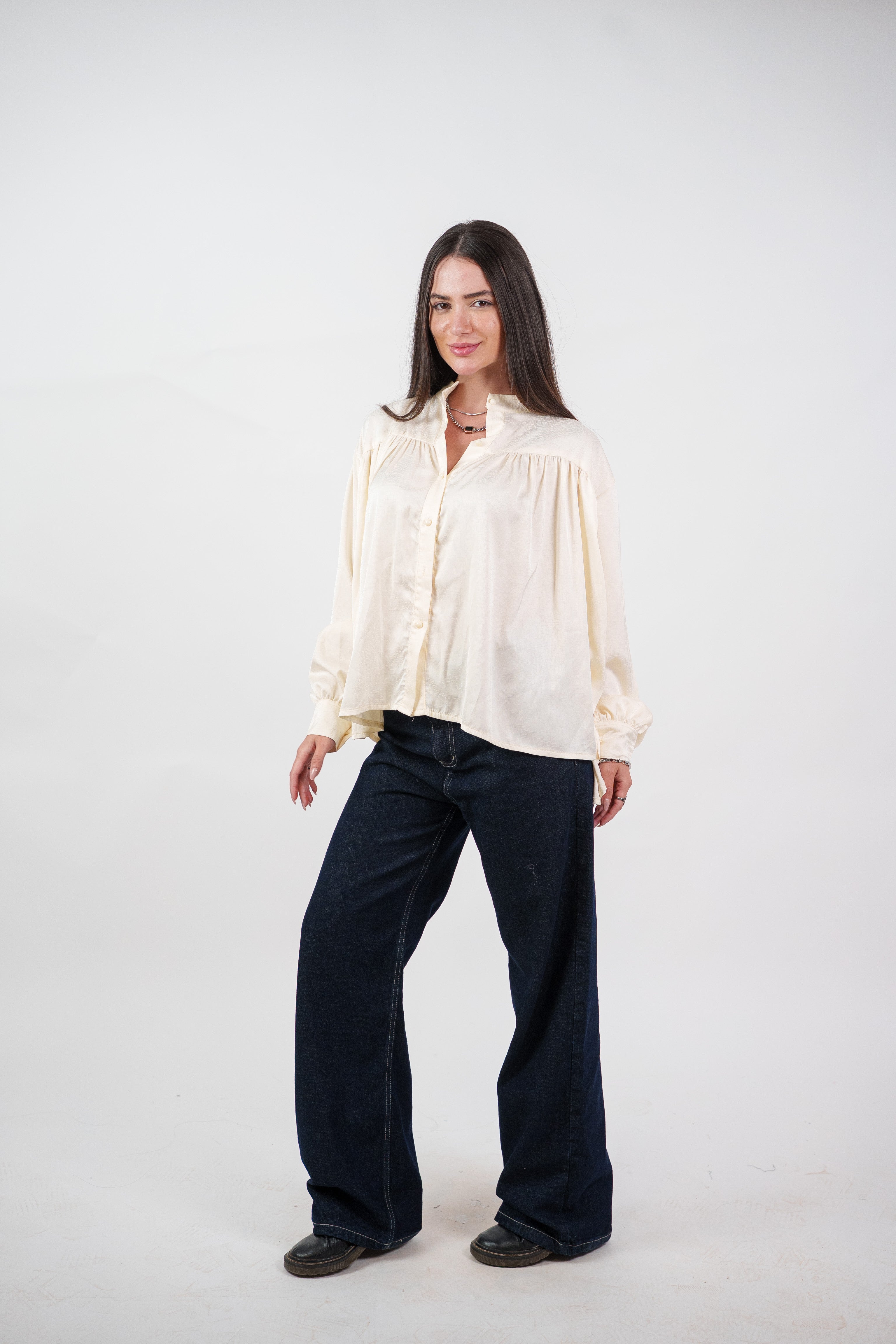 SATIN BALLOON SLEEVE BLOUSE