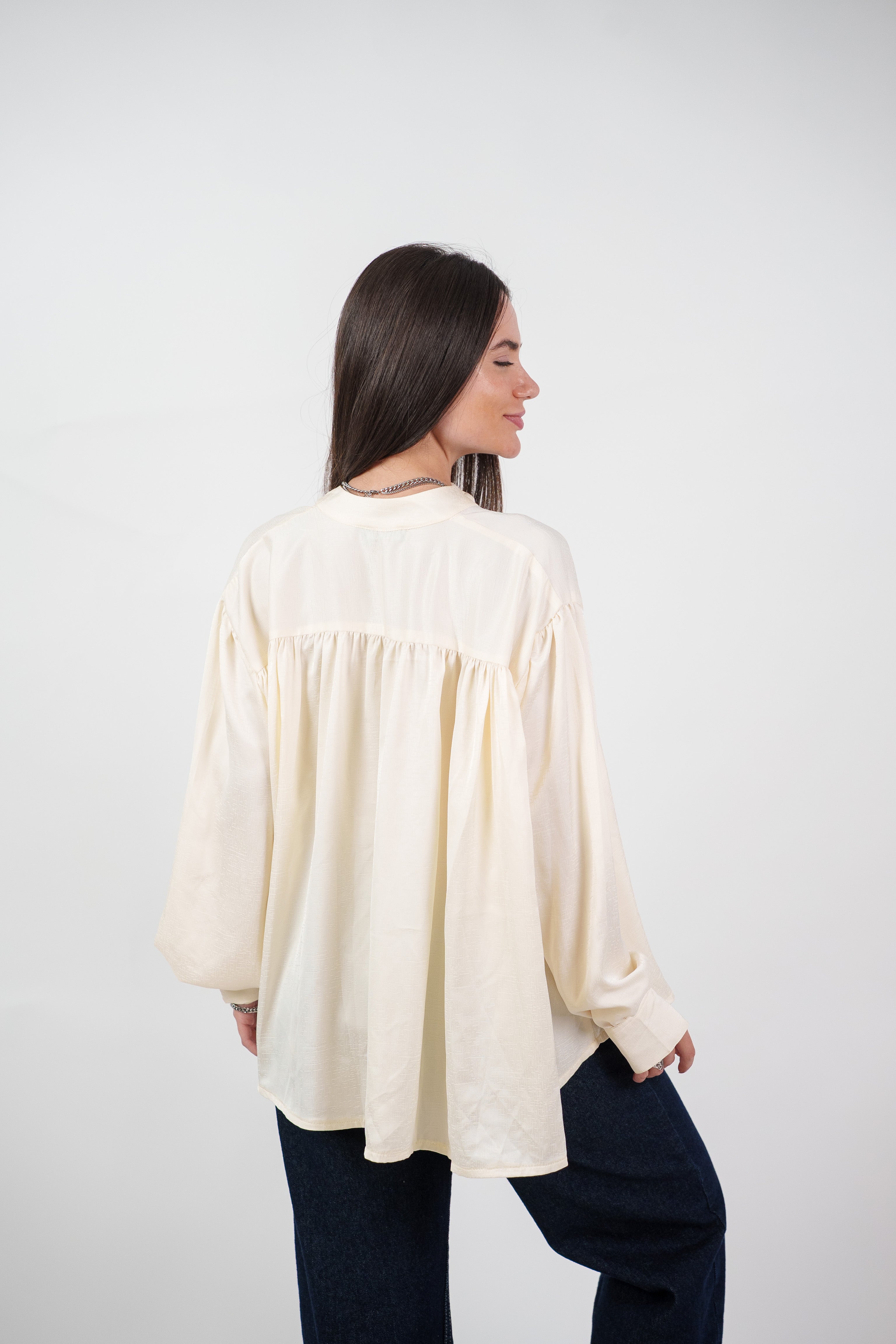 SATIN BALLOON SLEEVE BLOUSE