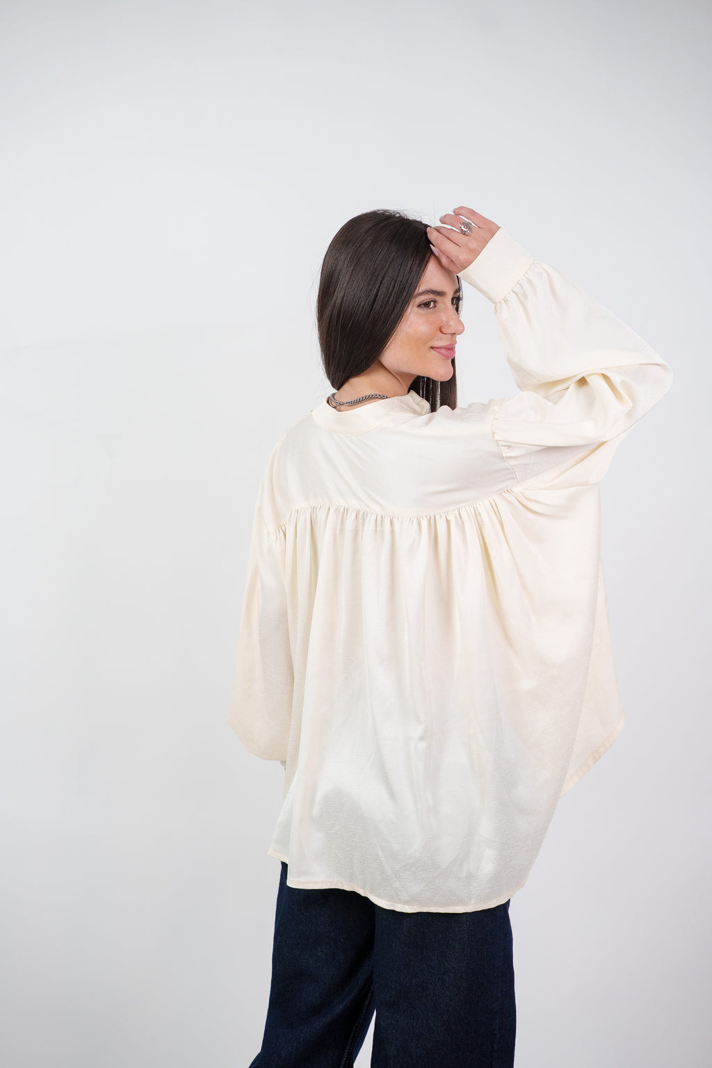 SATIN BALLOON SLEEVE BLOUSE