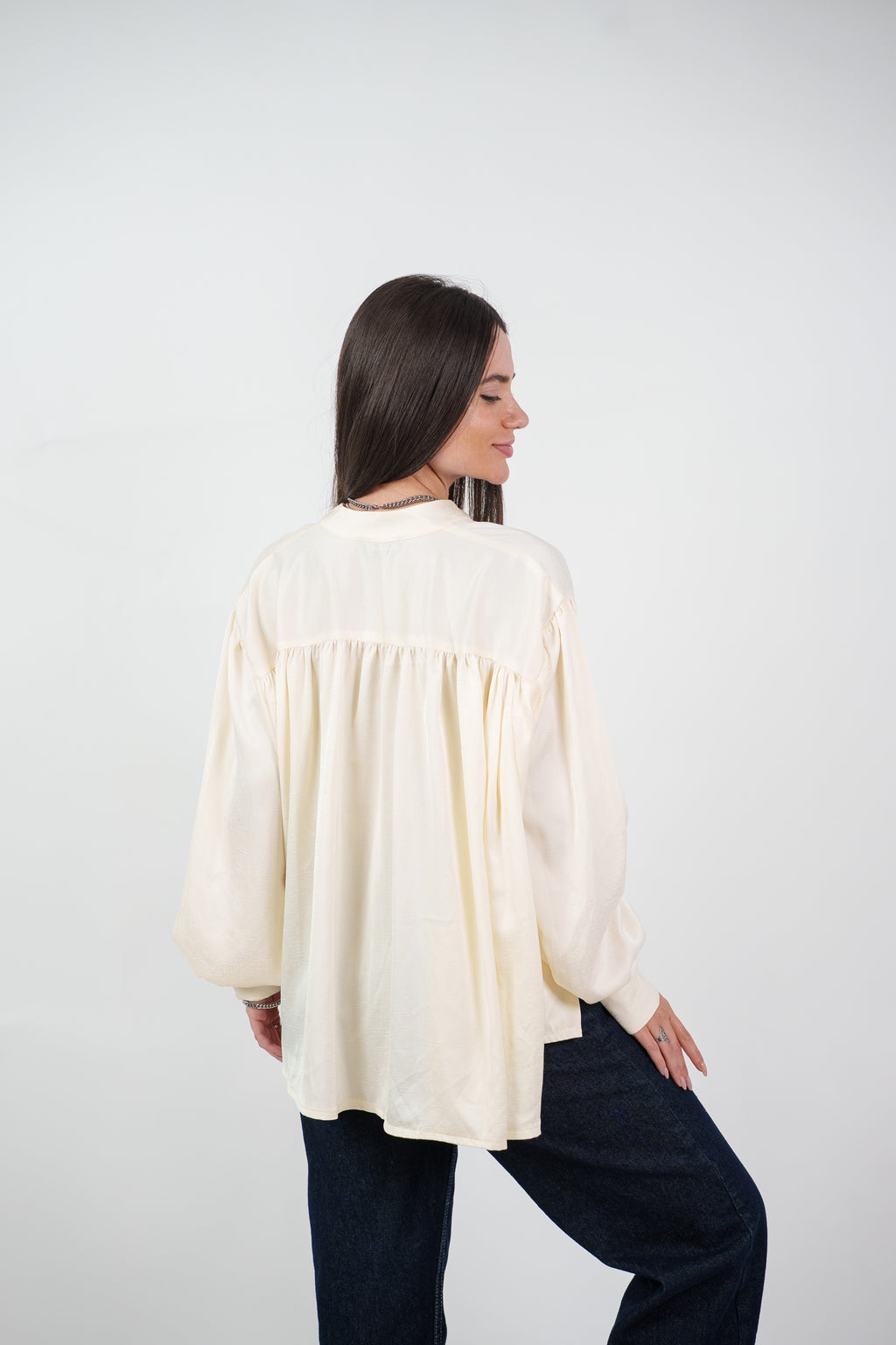 SATIN BALLOON SLEEVE BLOUSE