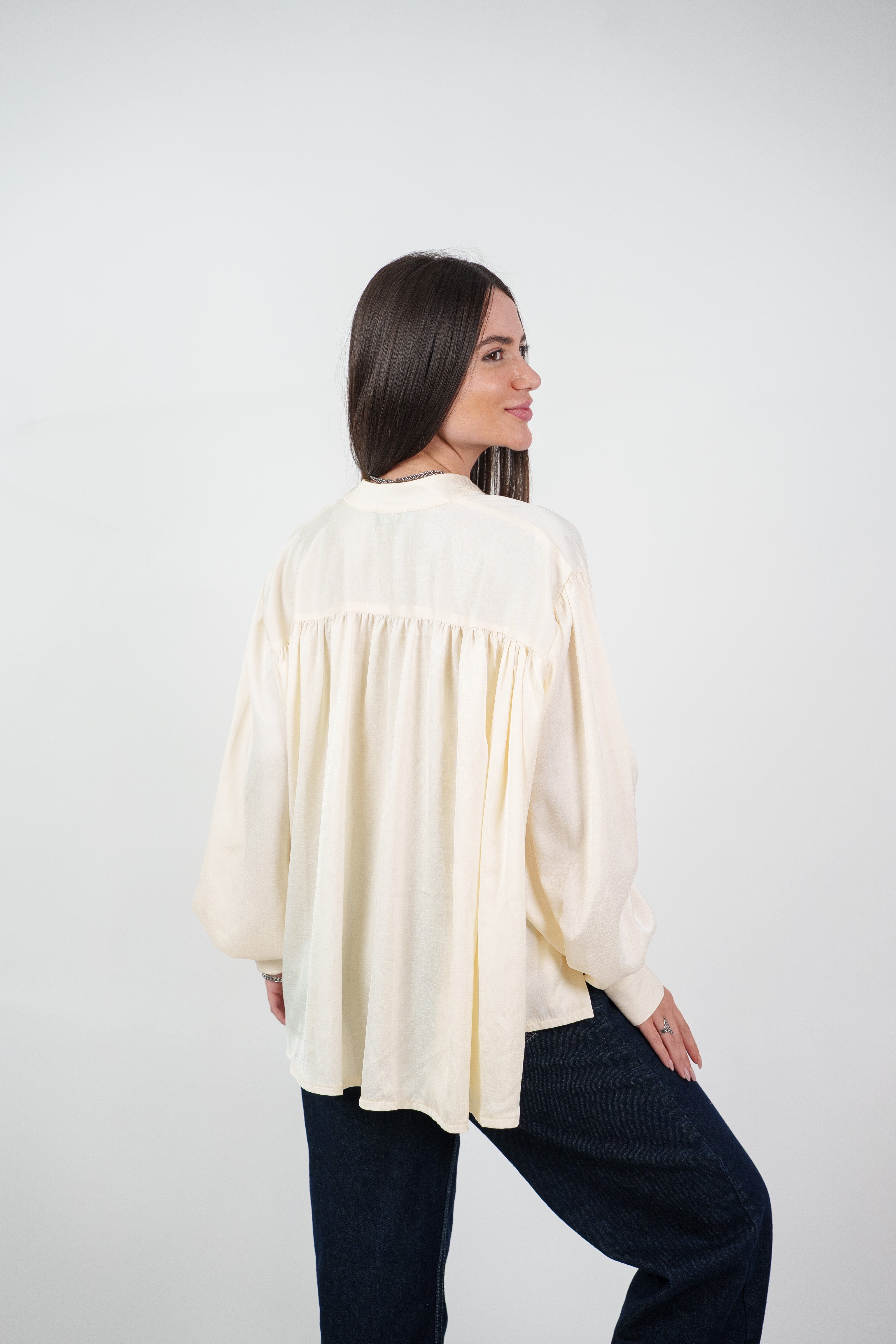 SATIN BALLOON SLEEVE BLOUSE