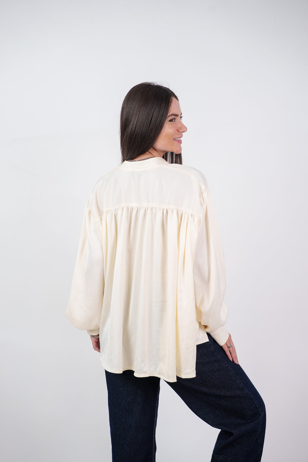 SATIN BALLOON SLEEVE BLOUSE
