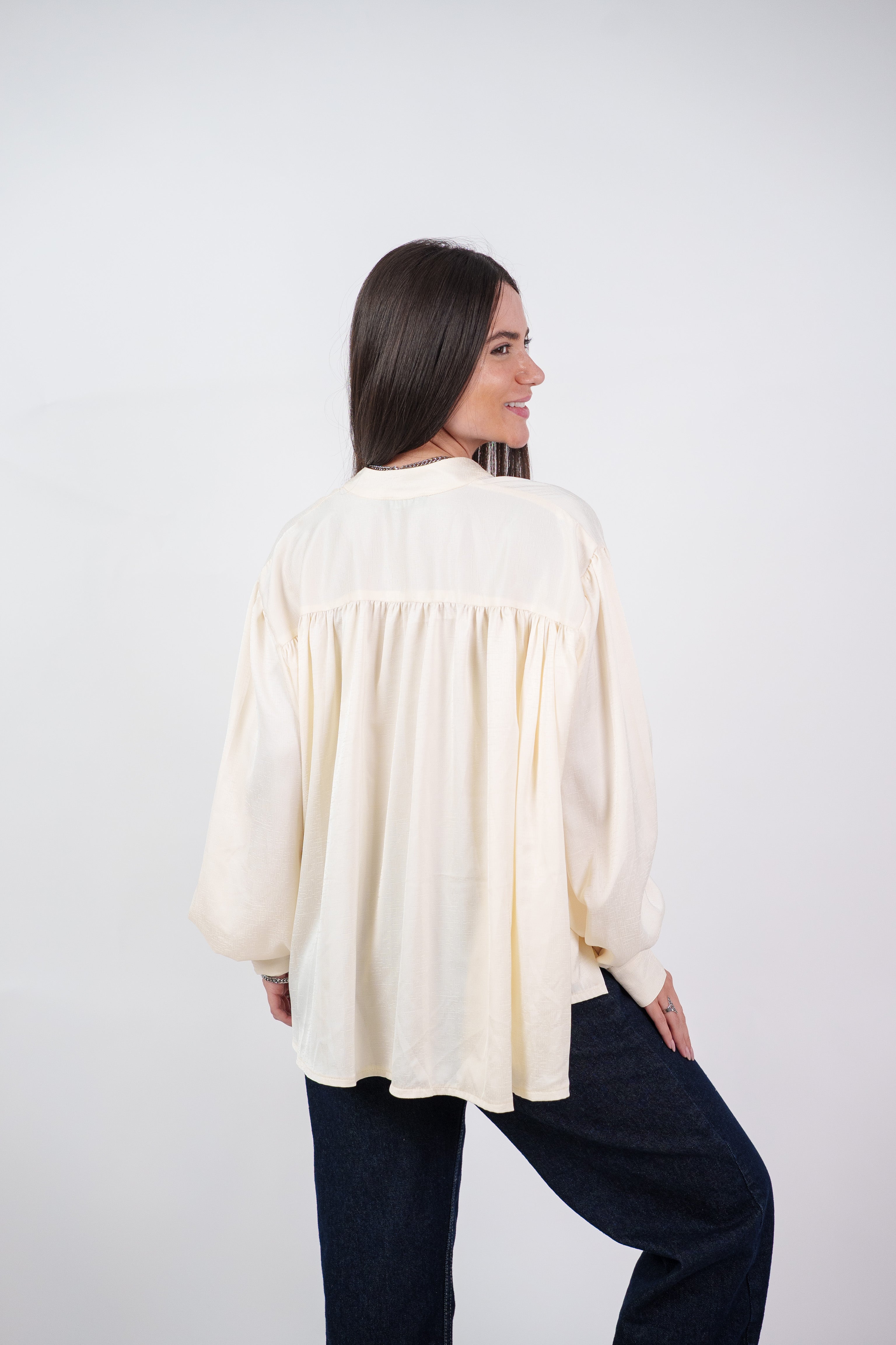 SATIN BALLOON SLEEVE BLOUSE
