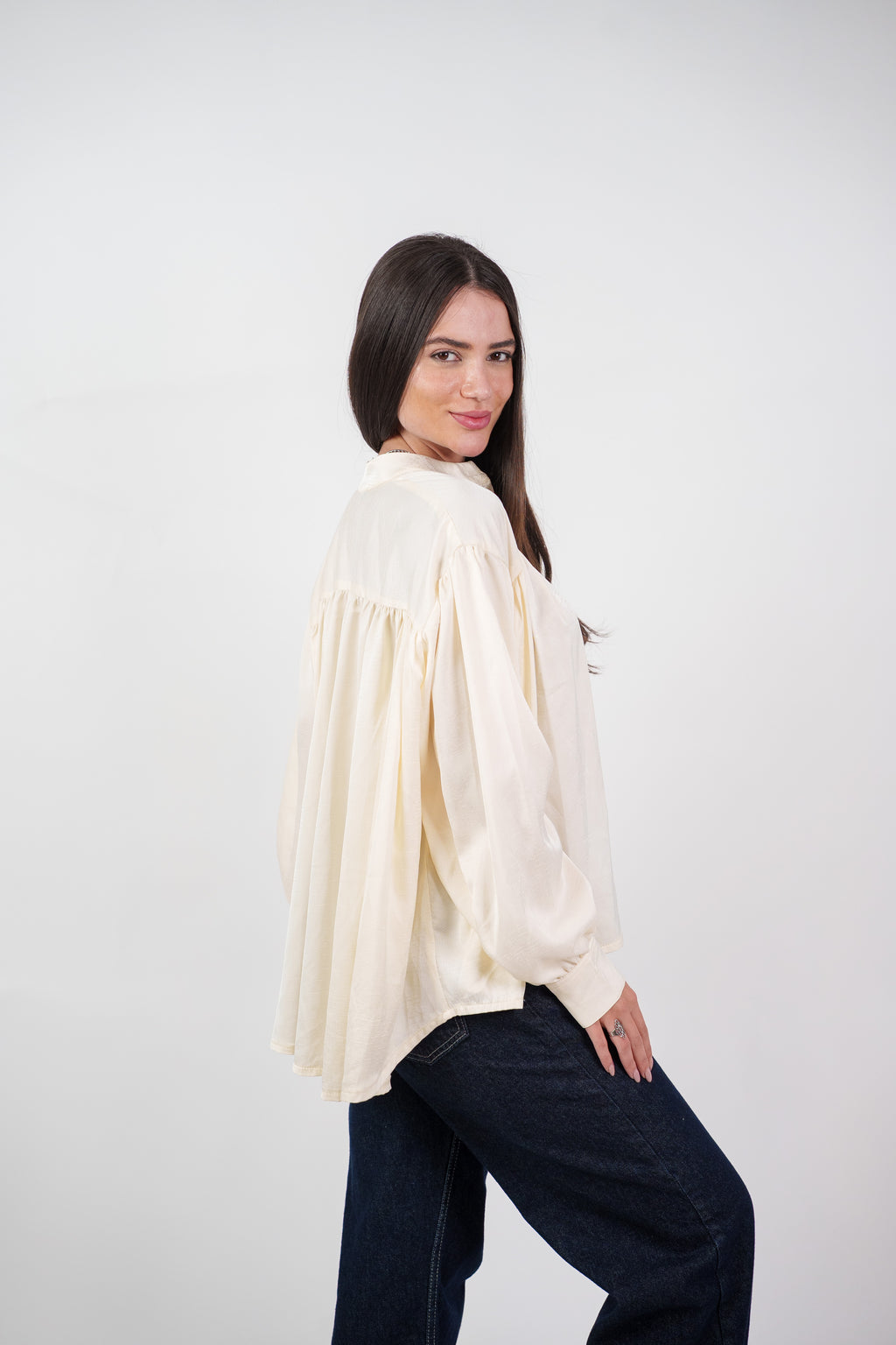 SATIN BALLOON SLEEVE BLOUSE
