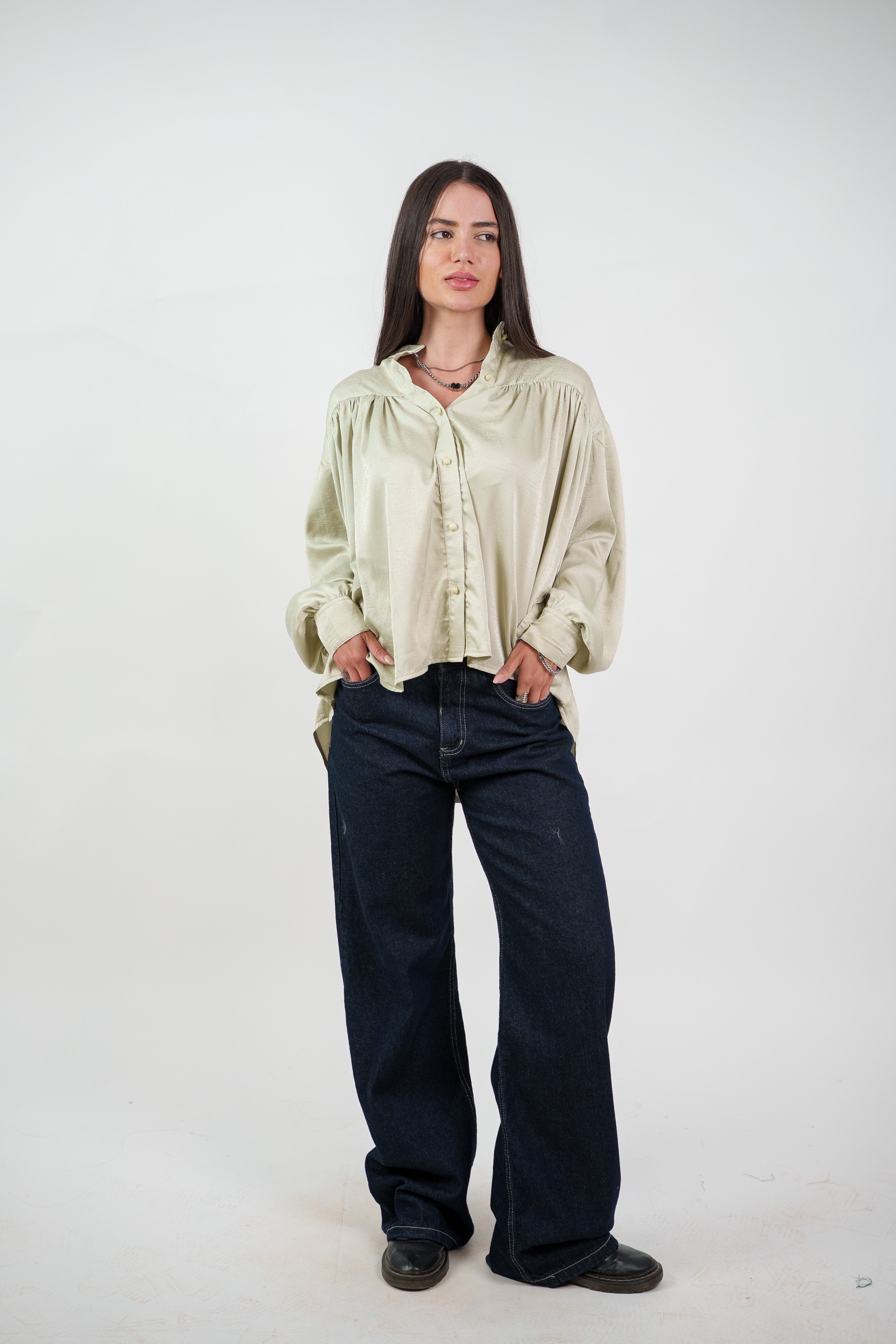 SATIN BALLOON SLEEVE BLOUSE