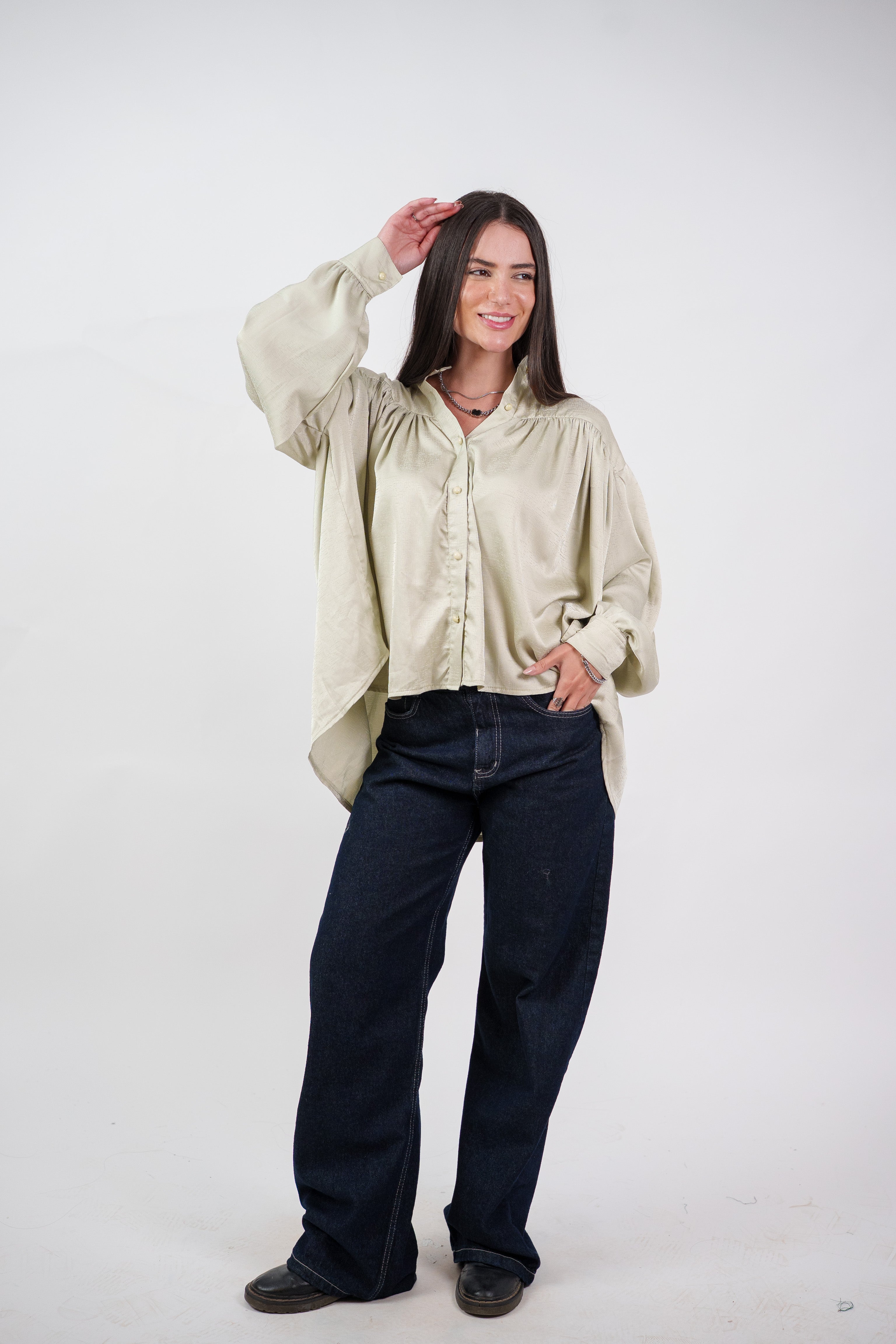 SATIN BALLOON SLEEVE BLOUSE