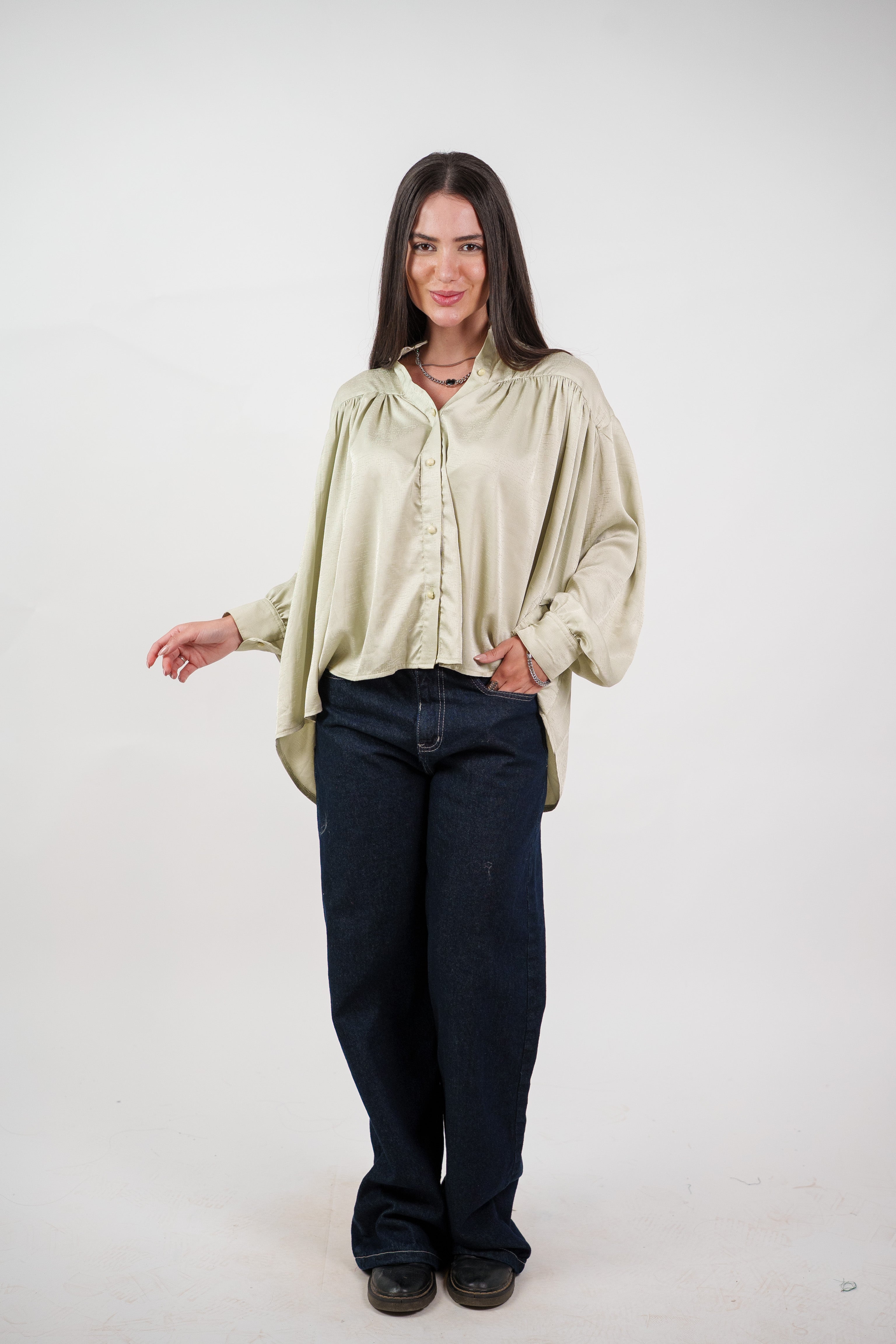 SATIN BALLOON SLEEVE BLOUSE