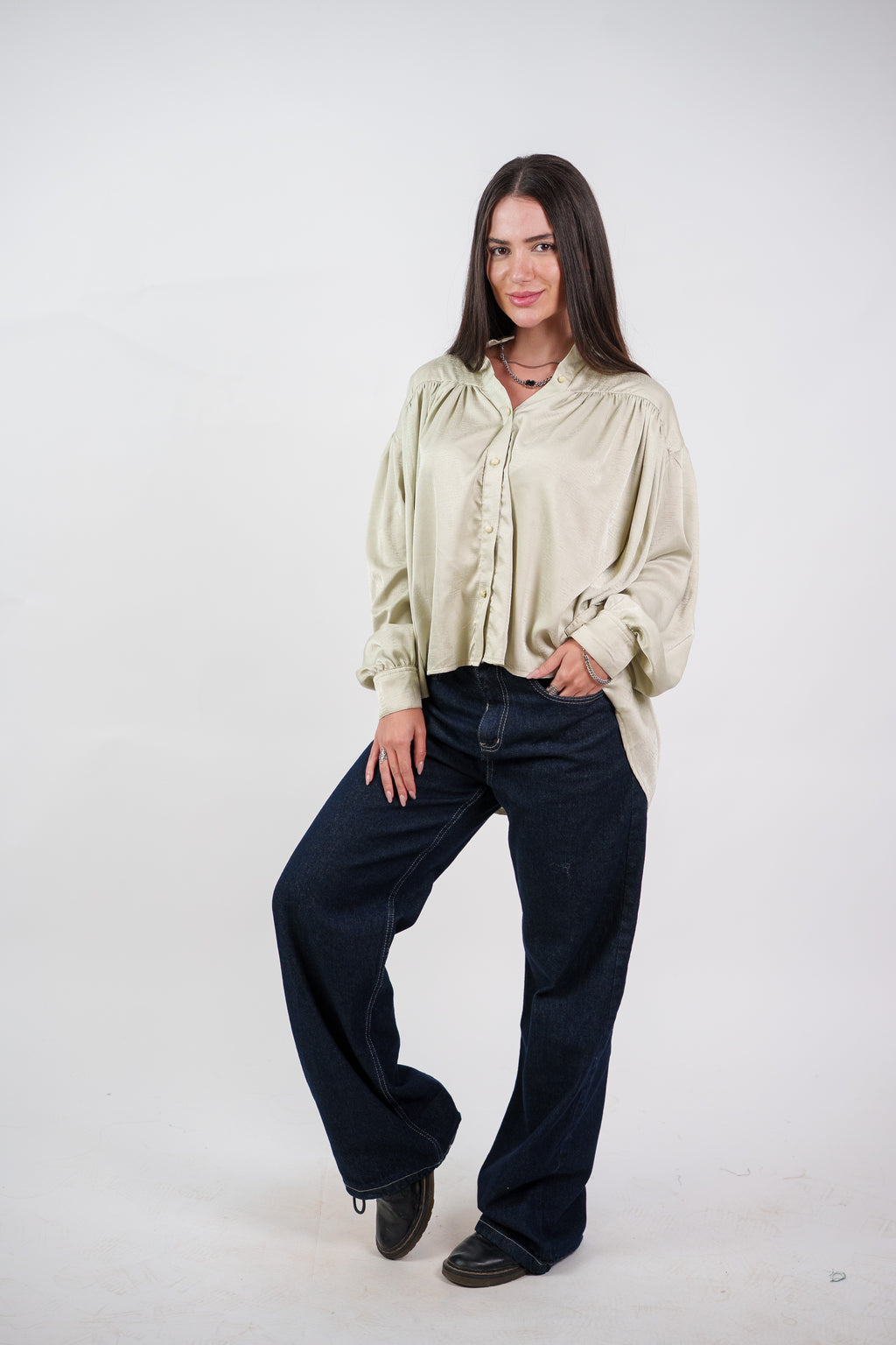 SATIN BALLOON SLEEVE BLOUSE