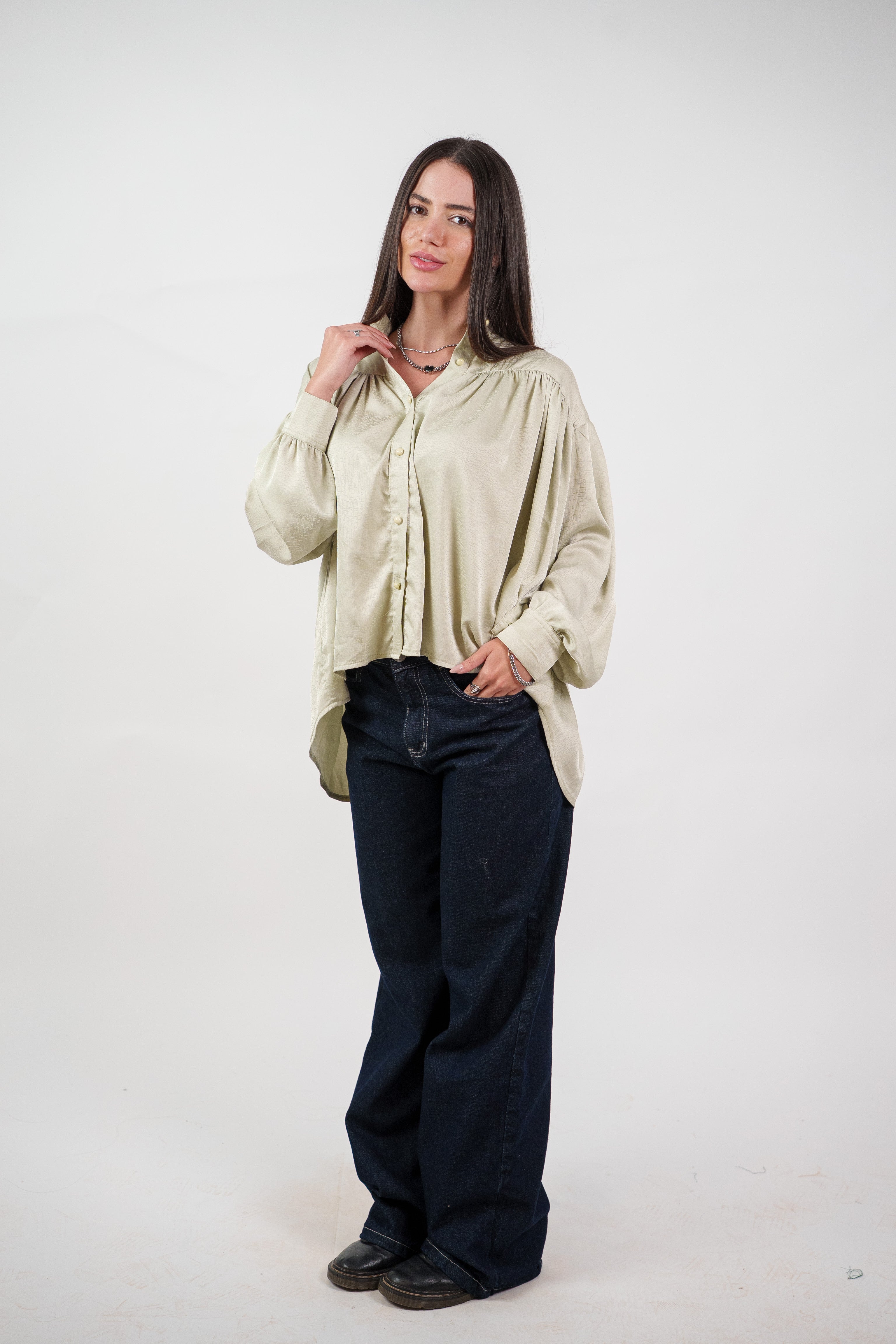 SATIN BALLOON SLEEVE BLOUSE