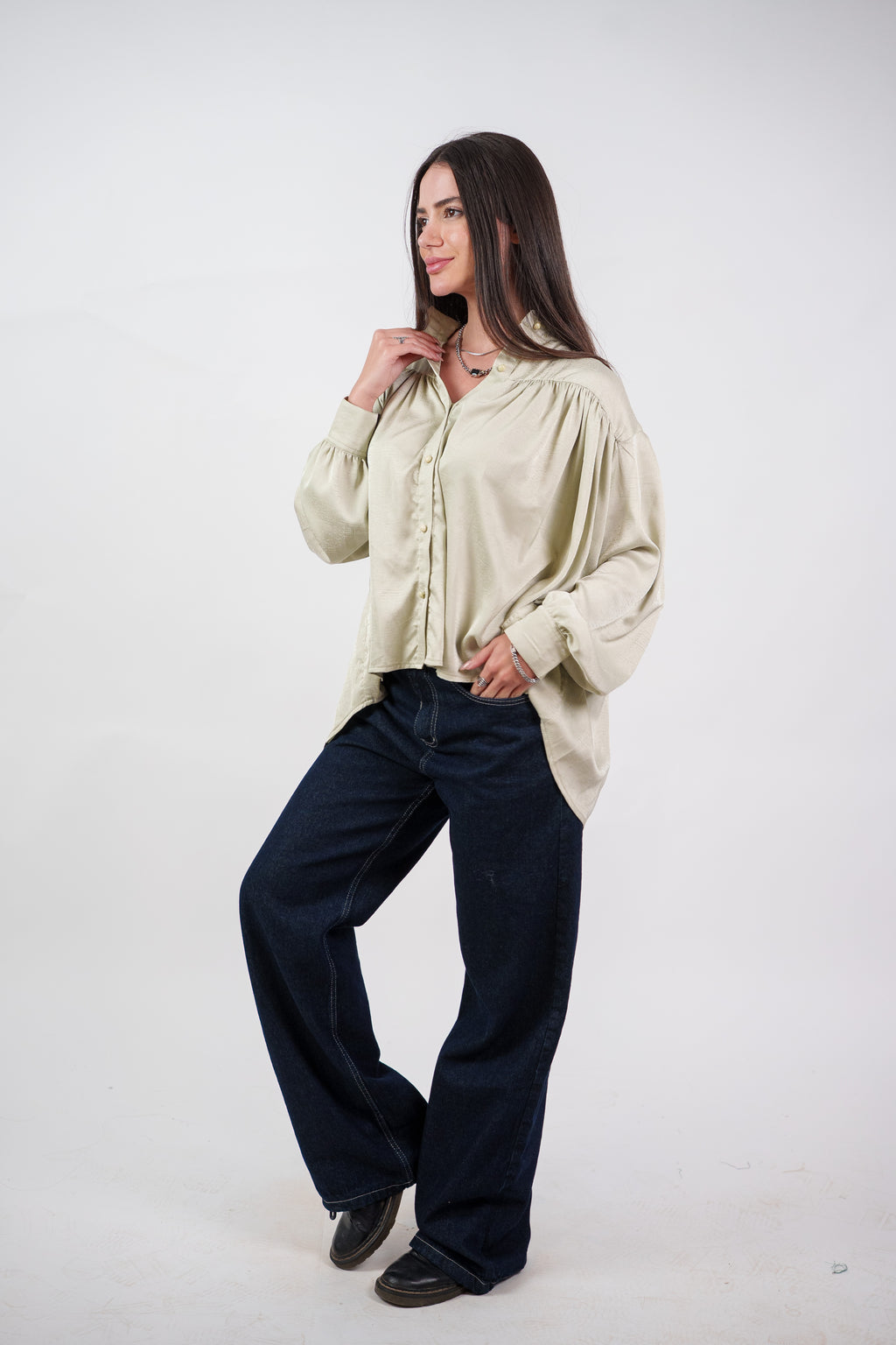 SATIN BALLOON SLEEVE BLOUSE