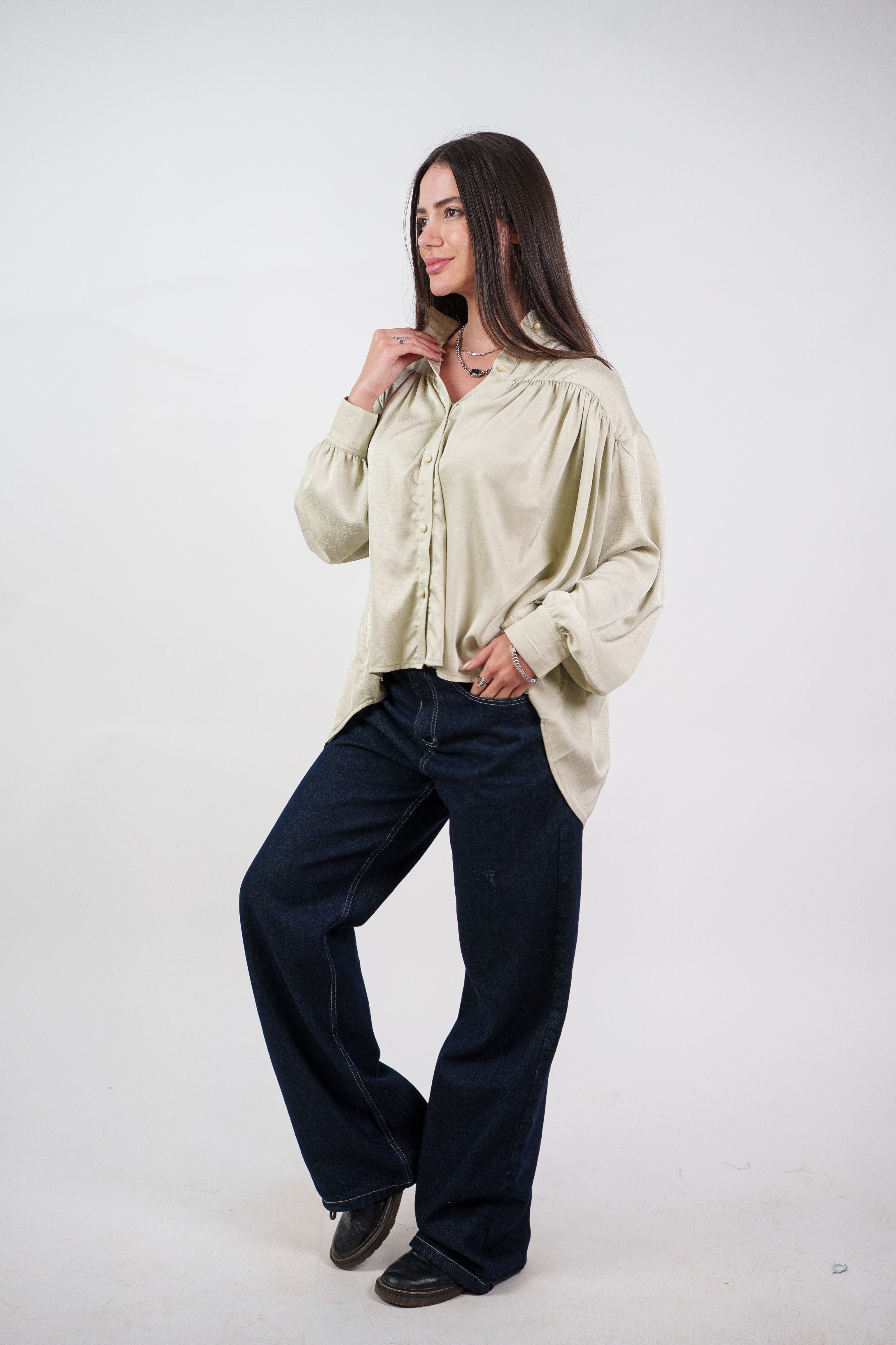 SATIN BALLOON SLEEVE BLOUSE