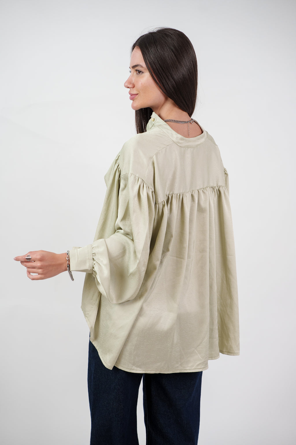 SATIN BALLOON SLEEVE BLOUSE