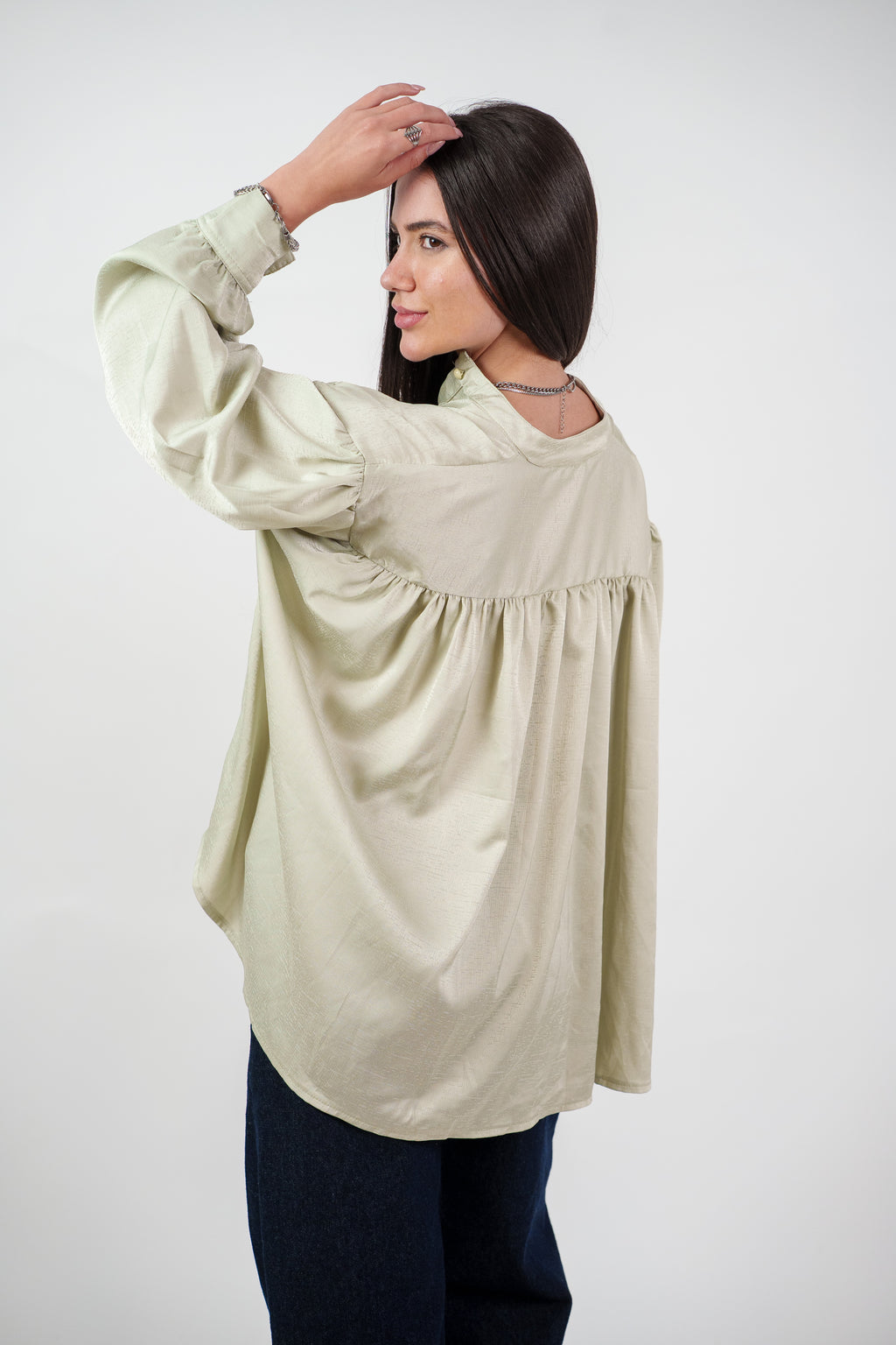 SATIN BALLOON SLEEVE BLOUSE