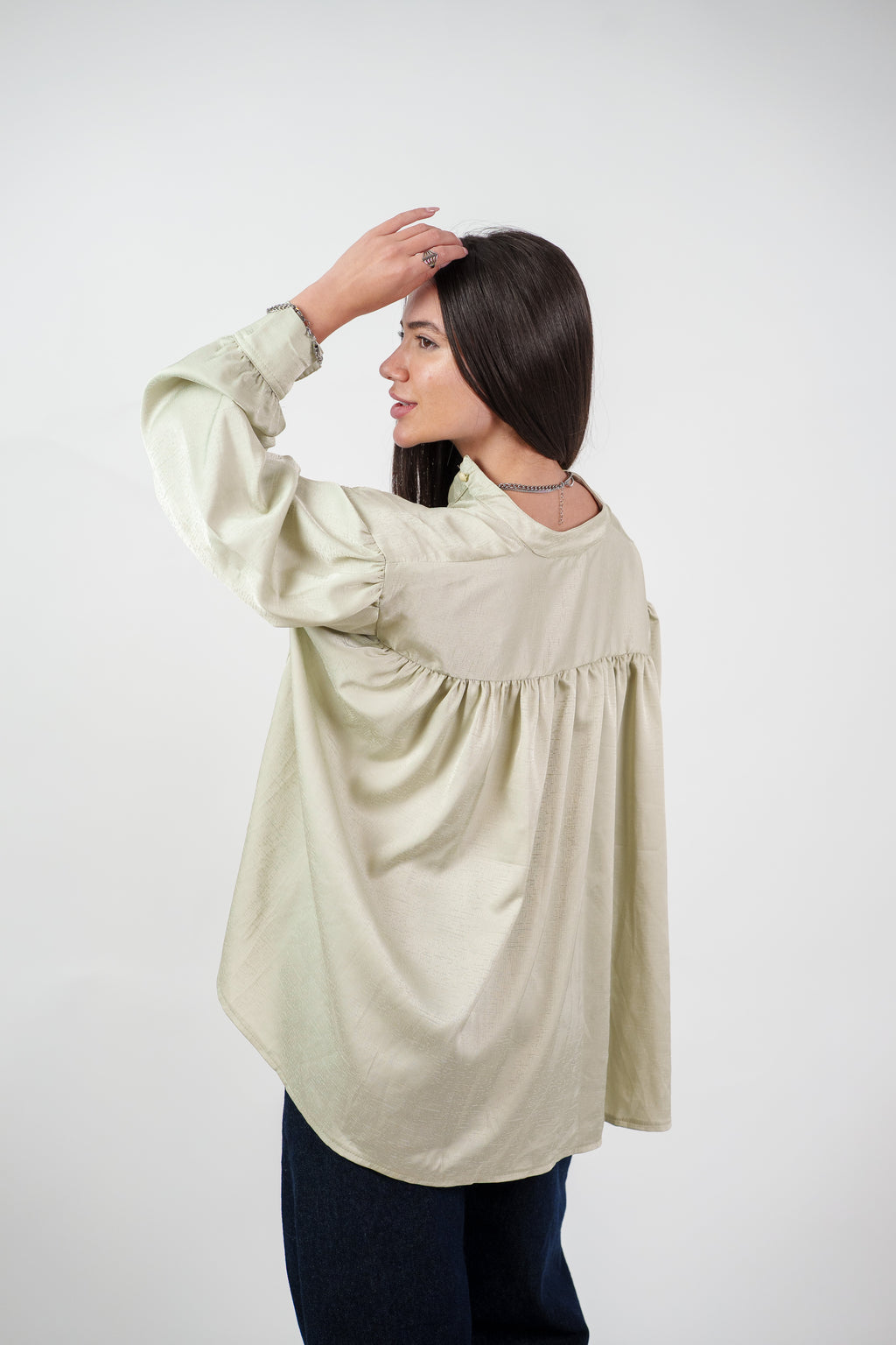 SATIN BALLOON SLEEVE BLOUSE
