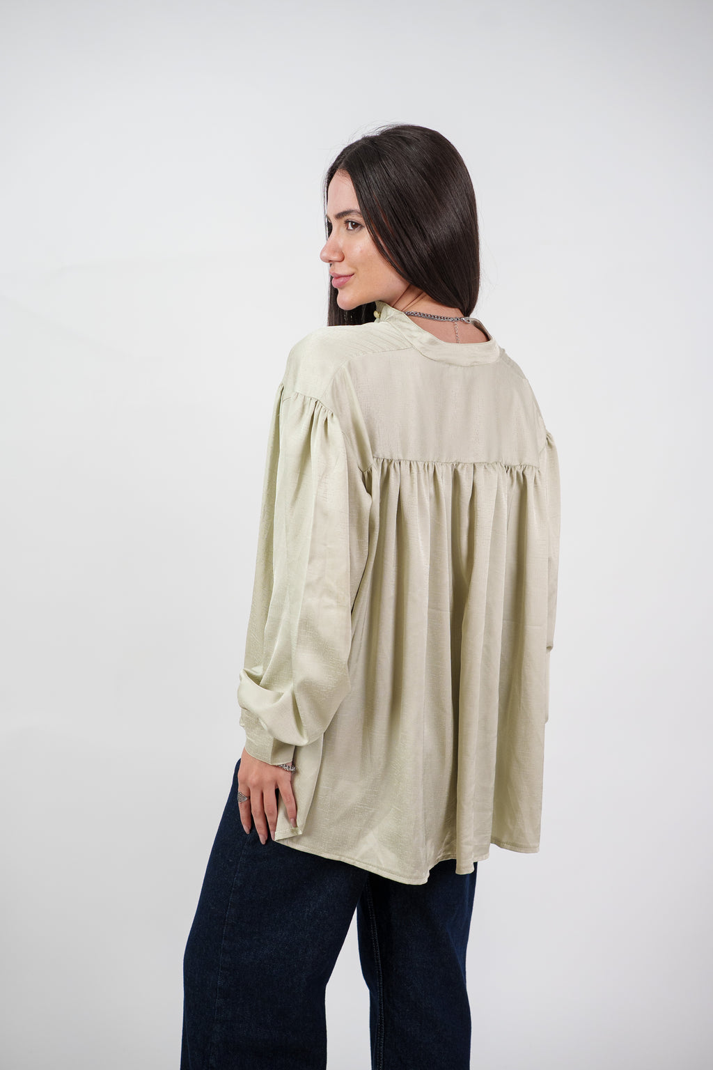 SATIN BALLOON SLEEVE BLOUSE