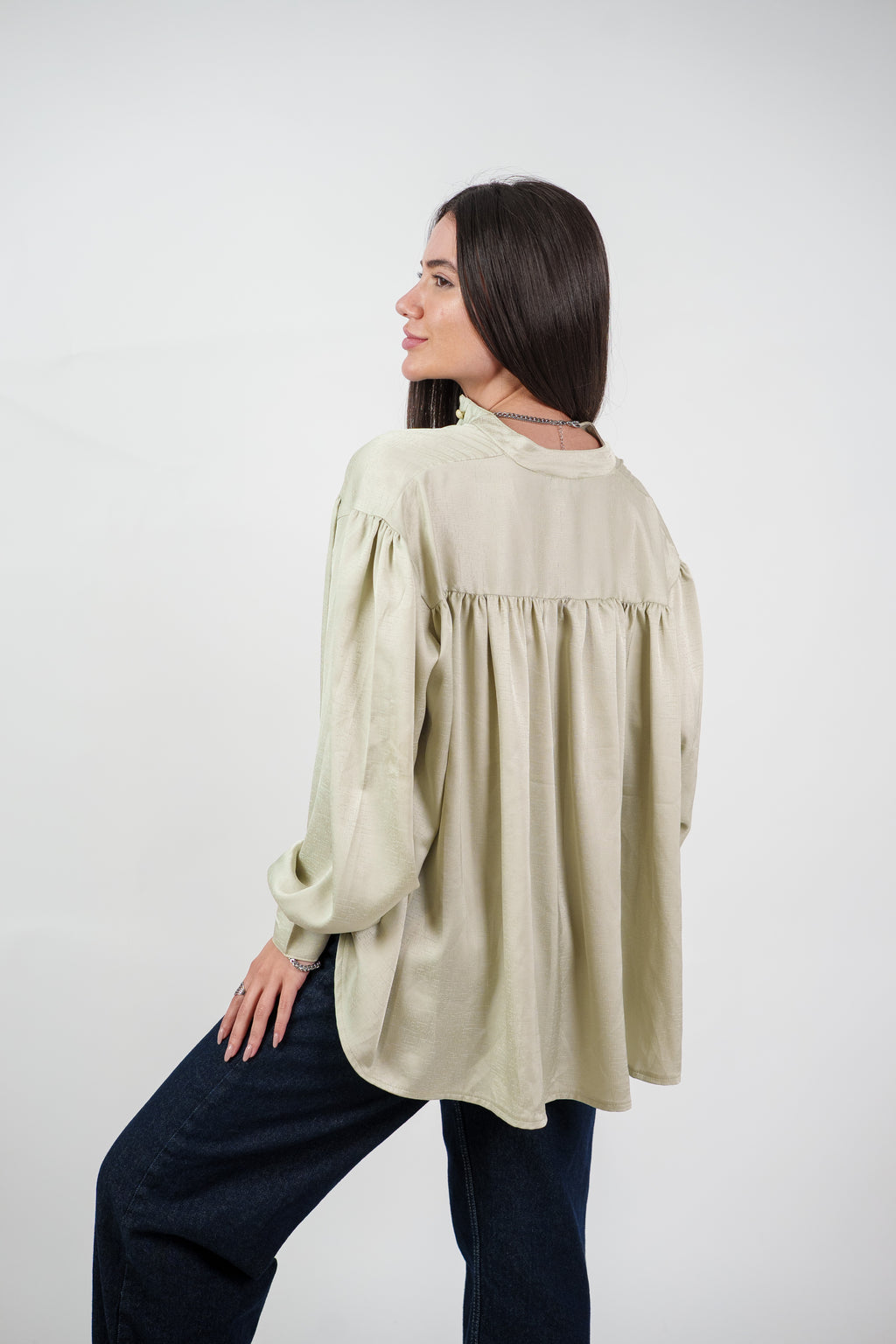 SATIN BALLOON SLEEVE BLOUSE