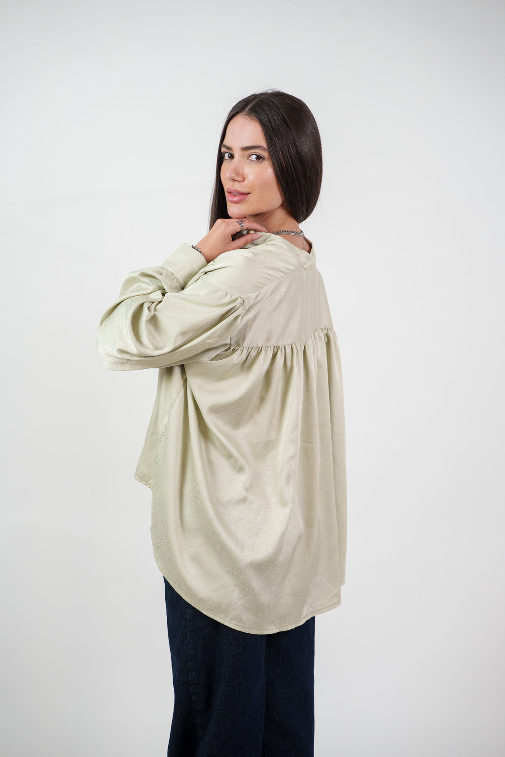 SATIN BALLOON SLEEVE BLOUSE