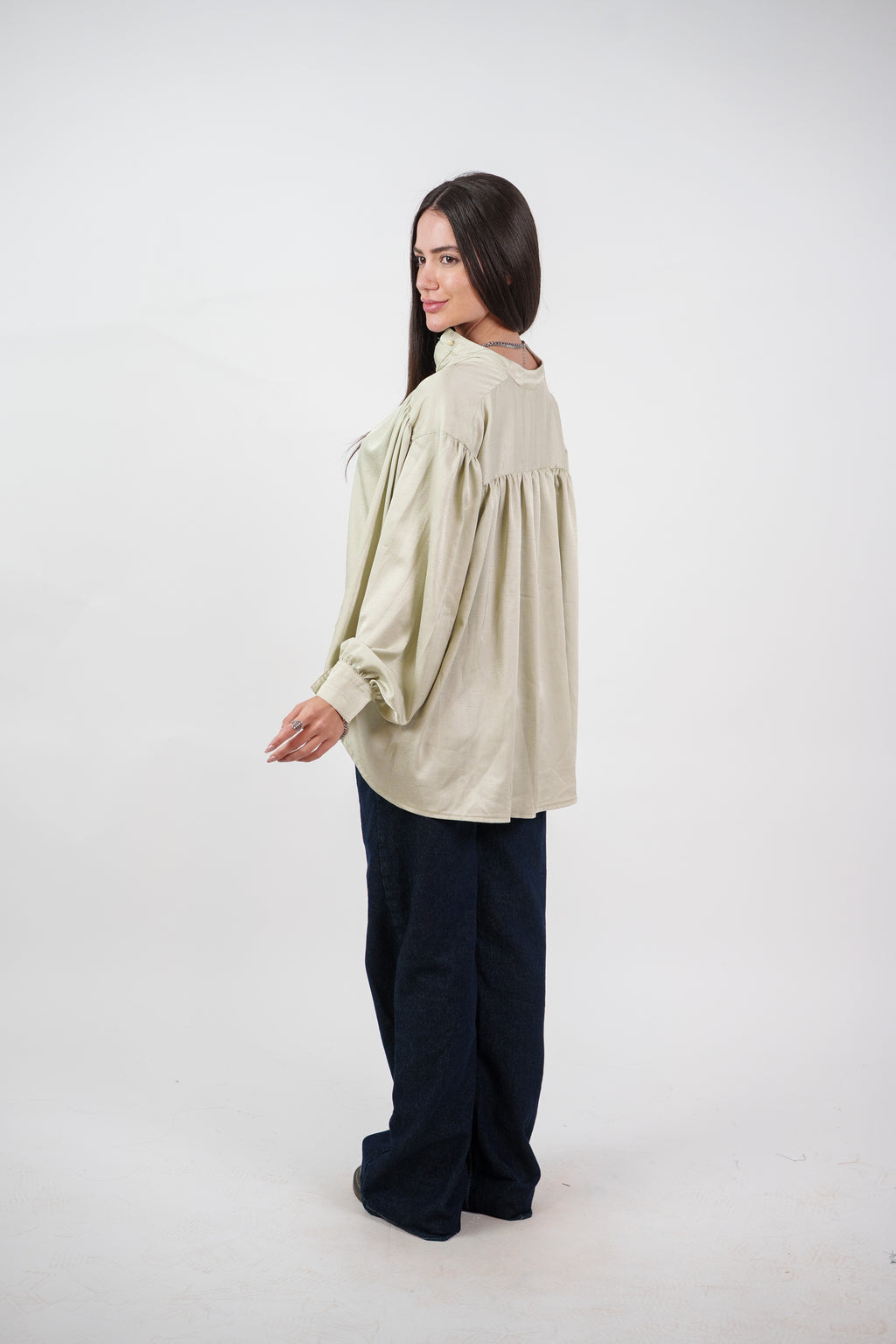 SATIN BALLOON SLEEVE BLOUSE