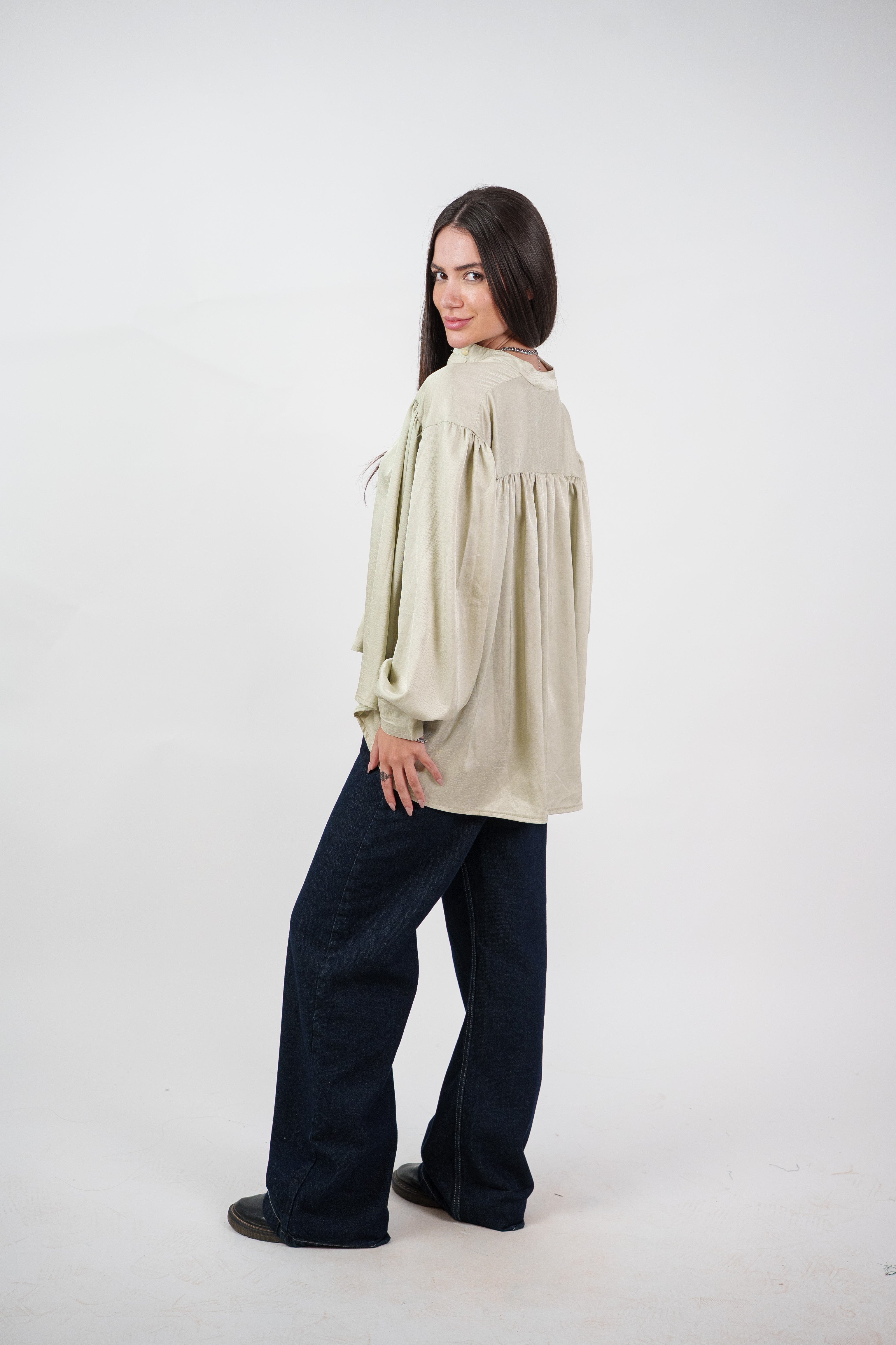 SATIN BALLOON SLEEVE BLOUSE