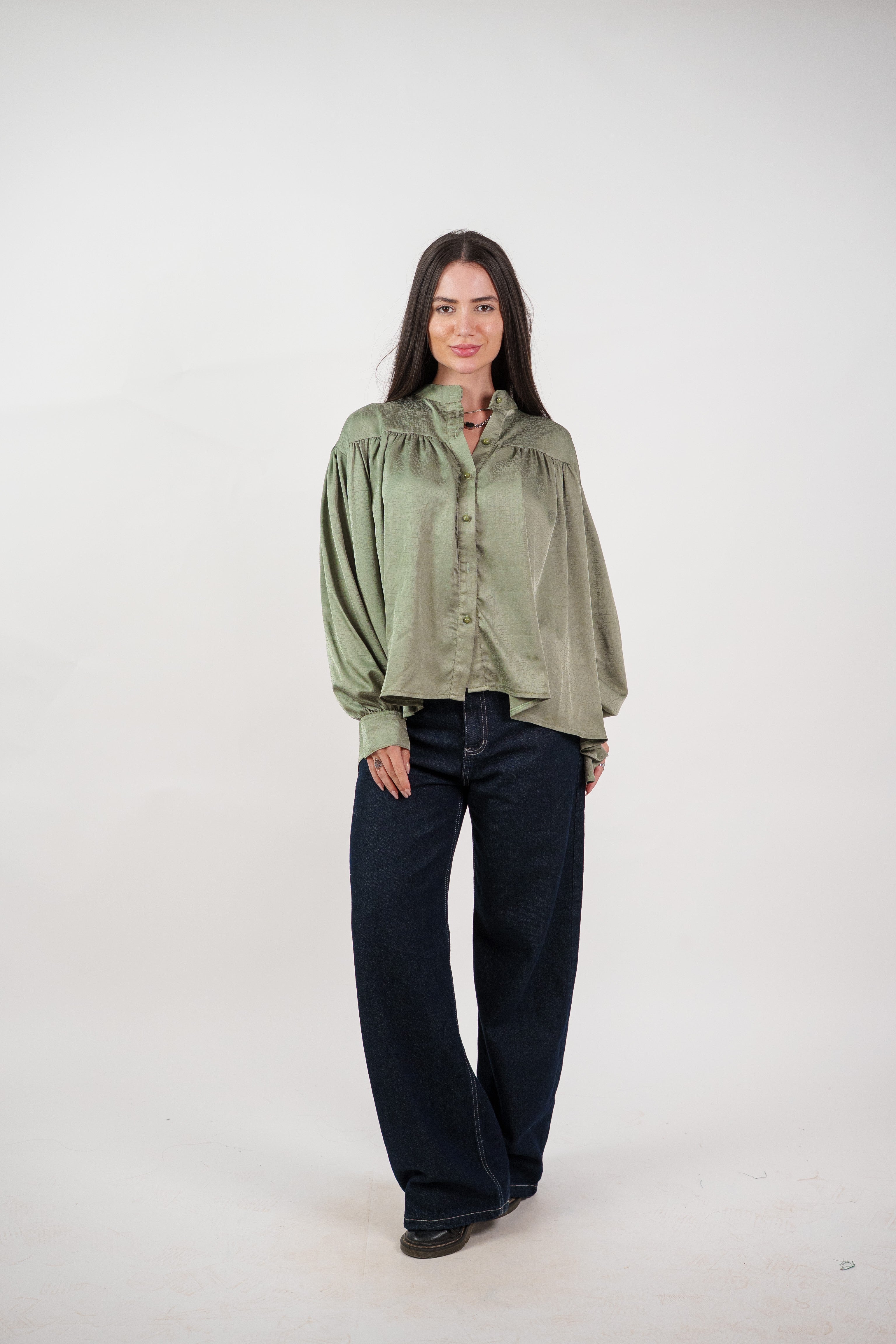 SATIN BALLOON SLEEVE BLOUSE