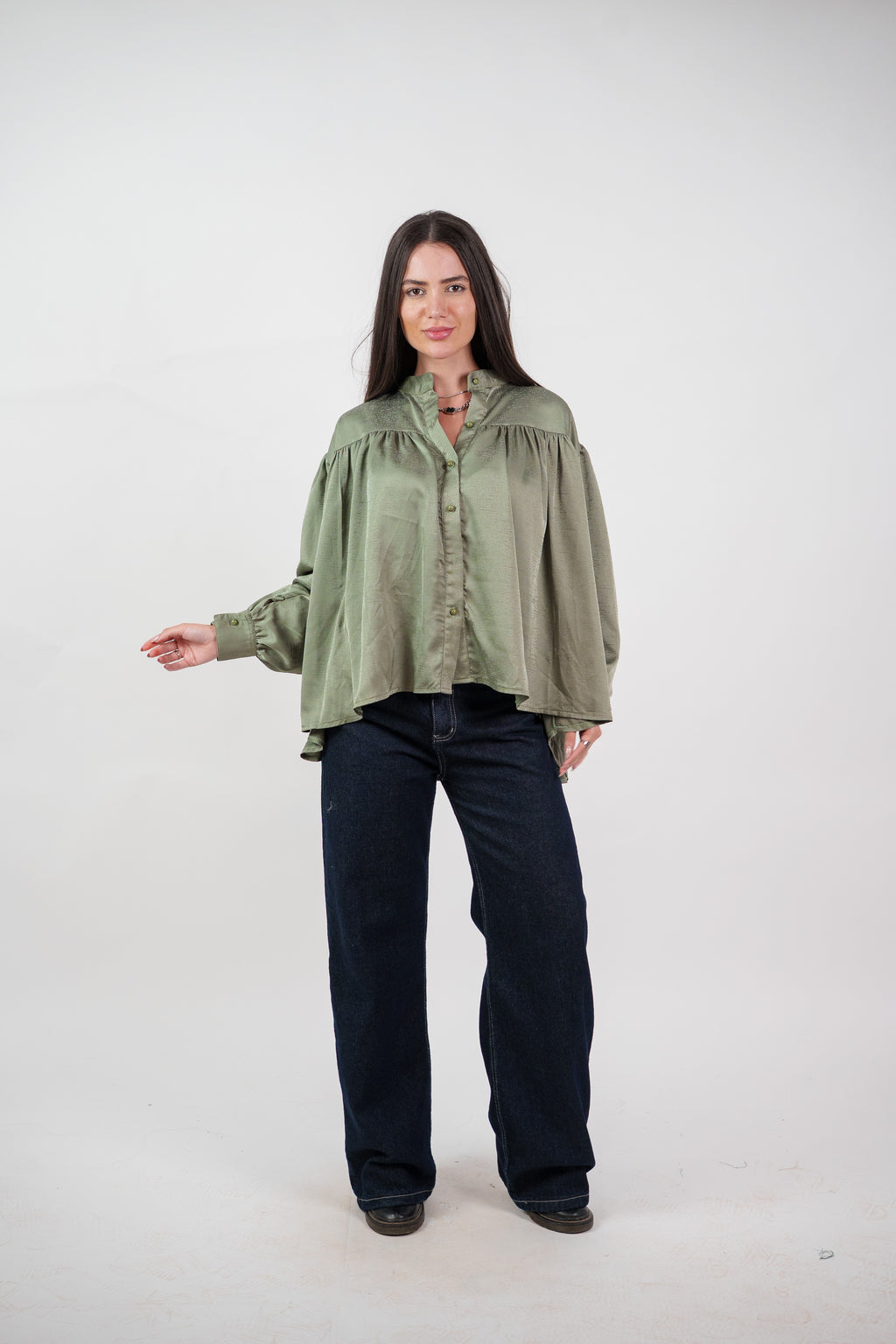 SATIN BALLOON SLEEVE BLOUSE