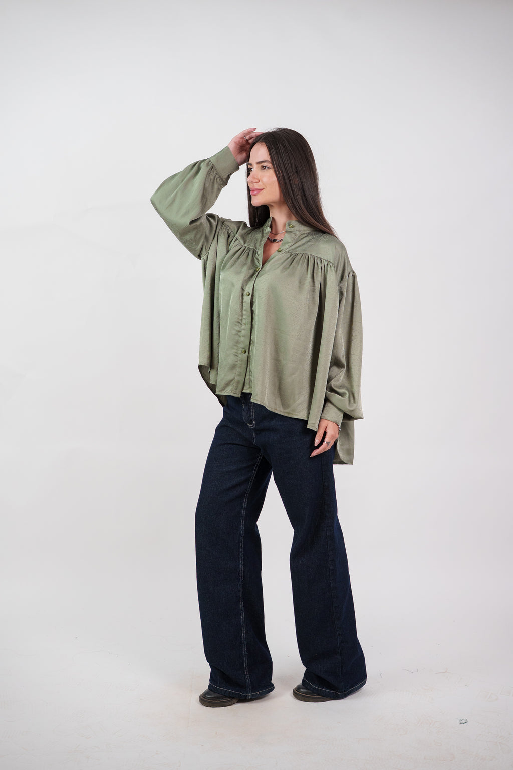 SATIN BALLOON SLEEVE BLOUSE